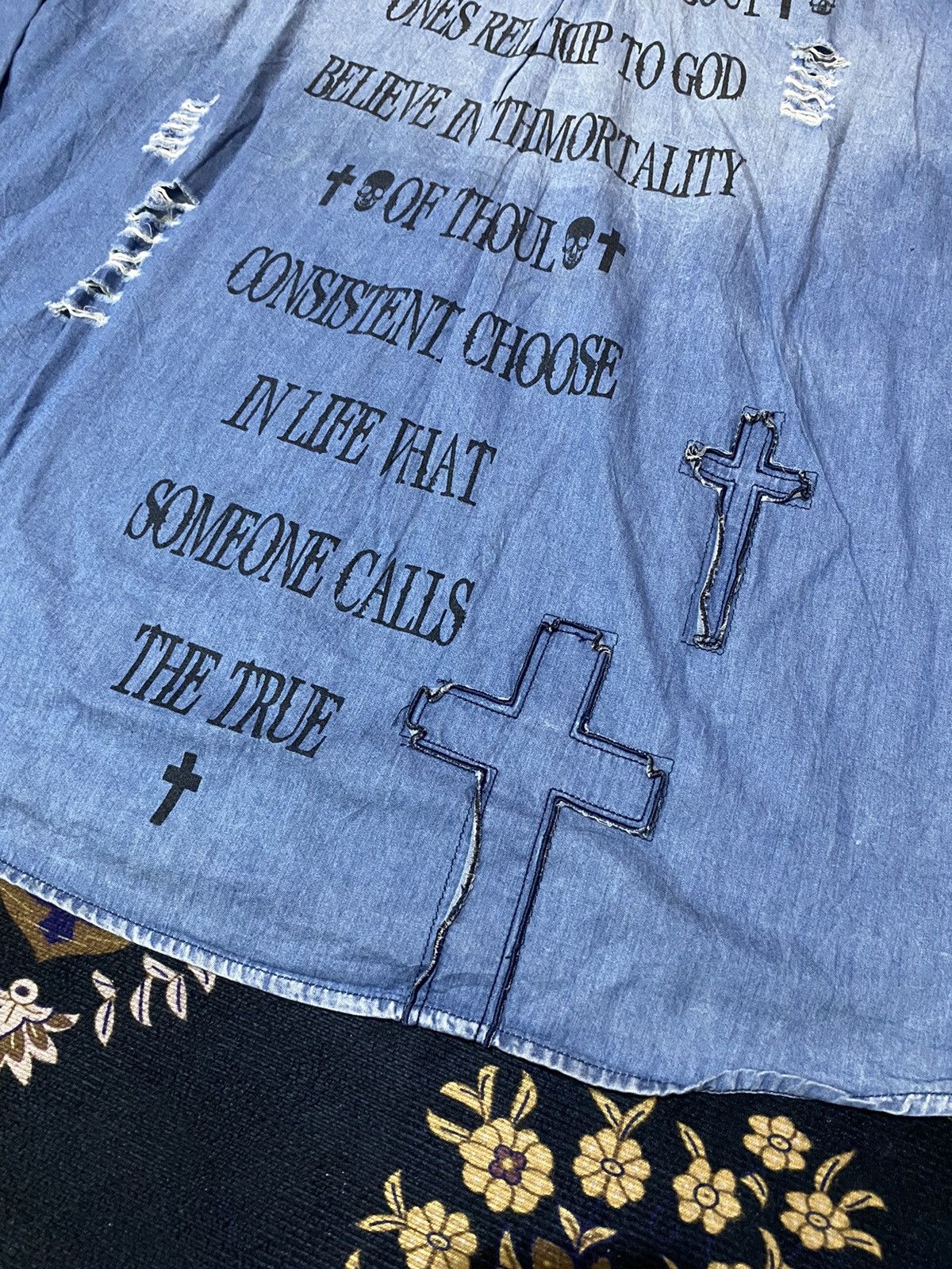 If Six Was Nine × Japanese Brand × Seditionaries Rare Y2K Ghost Of Harlem Punk Style Distressed Denim Shirt Size US L / EU 52-54 / 3 - 13 Thumbnail