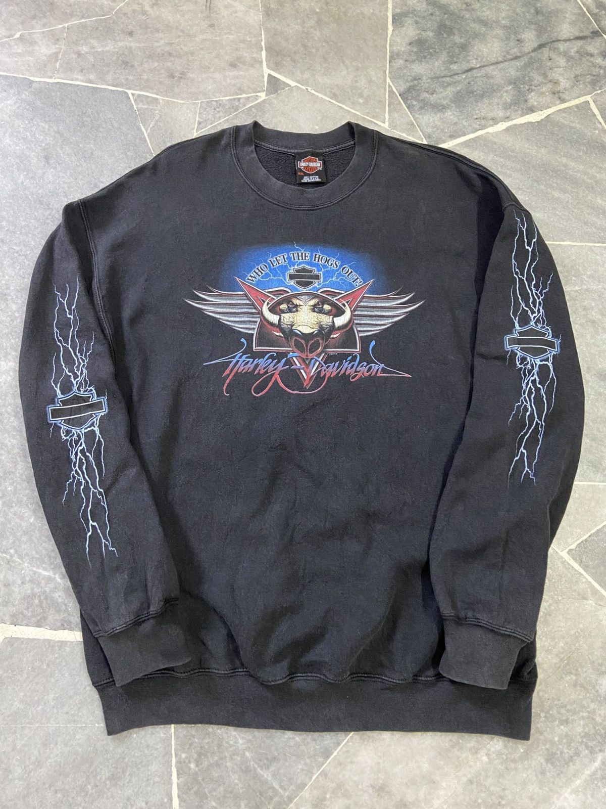 Vintage Harley Davidson Lightening Font Spell out Sweater