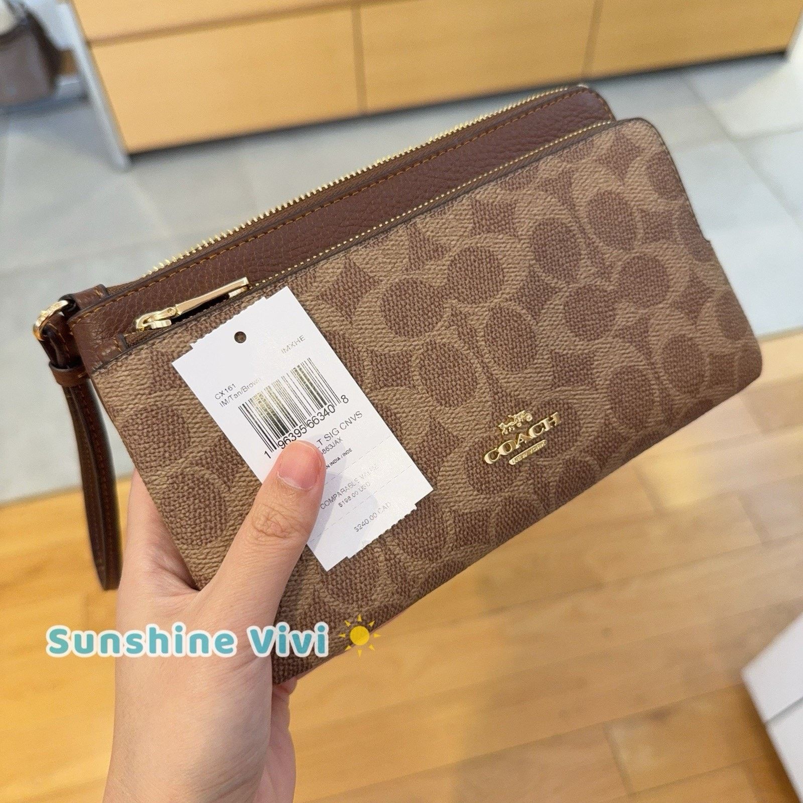 Coach NWT Coach Double Zip Wallet Wristlet CX161 Gold/Tan/Brown Size ONE SIZE - 4 Thumbnail