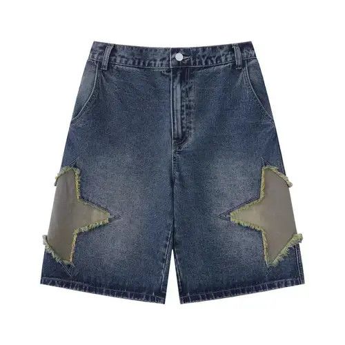 Jean Men's street loose straight star embroidered denim shorts Size US 32 / EU 48 - 7 Thumbnail