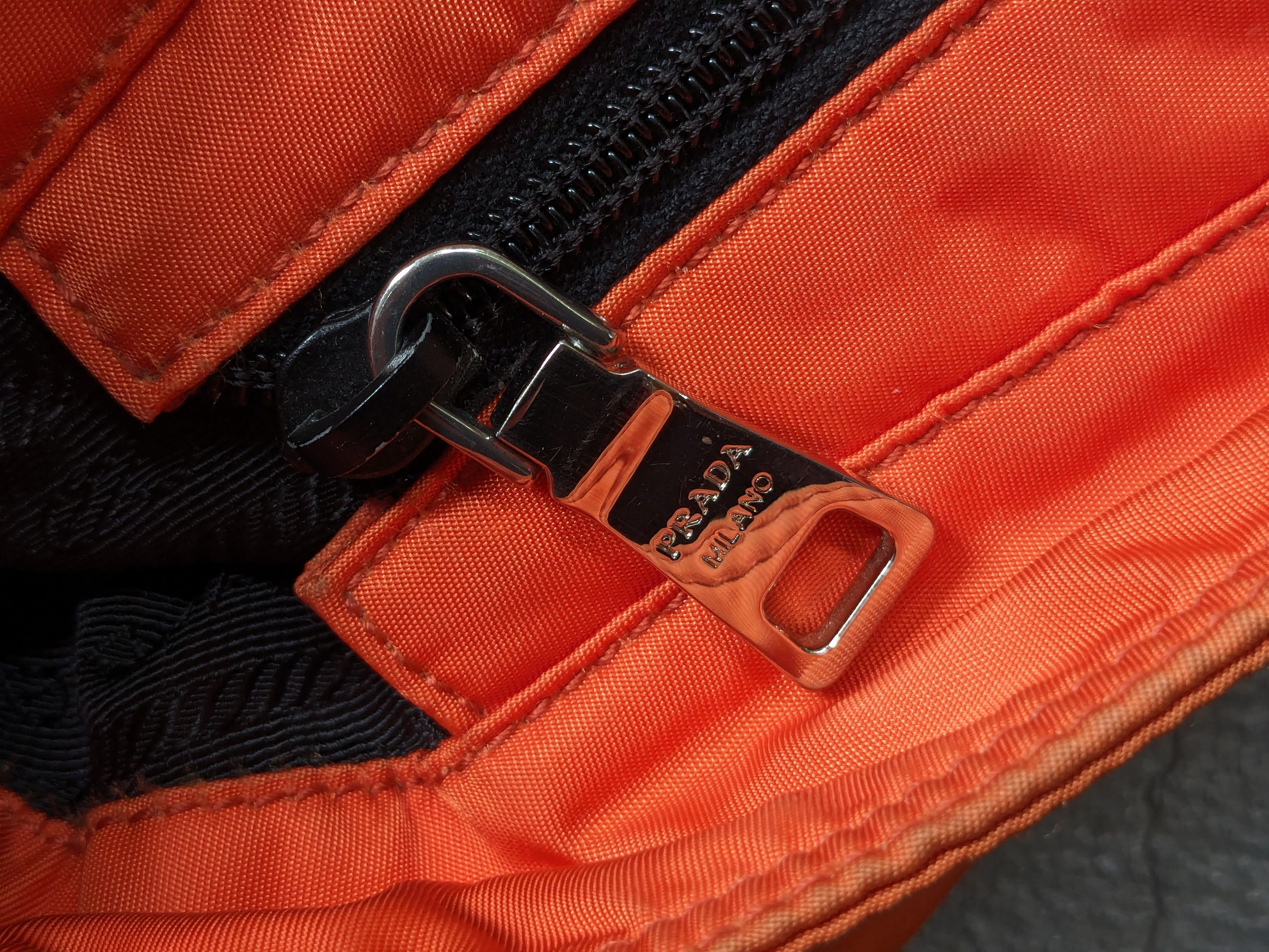 Prada Prada Bag Tote Purse Orange Nylon Black 2Way Shoulder Size ONE SIZE - 14 Thumbnail