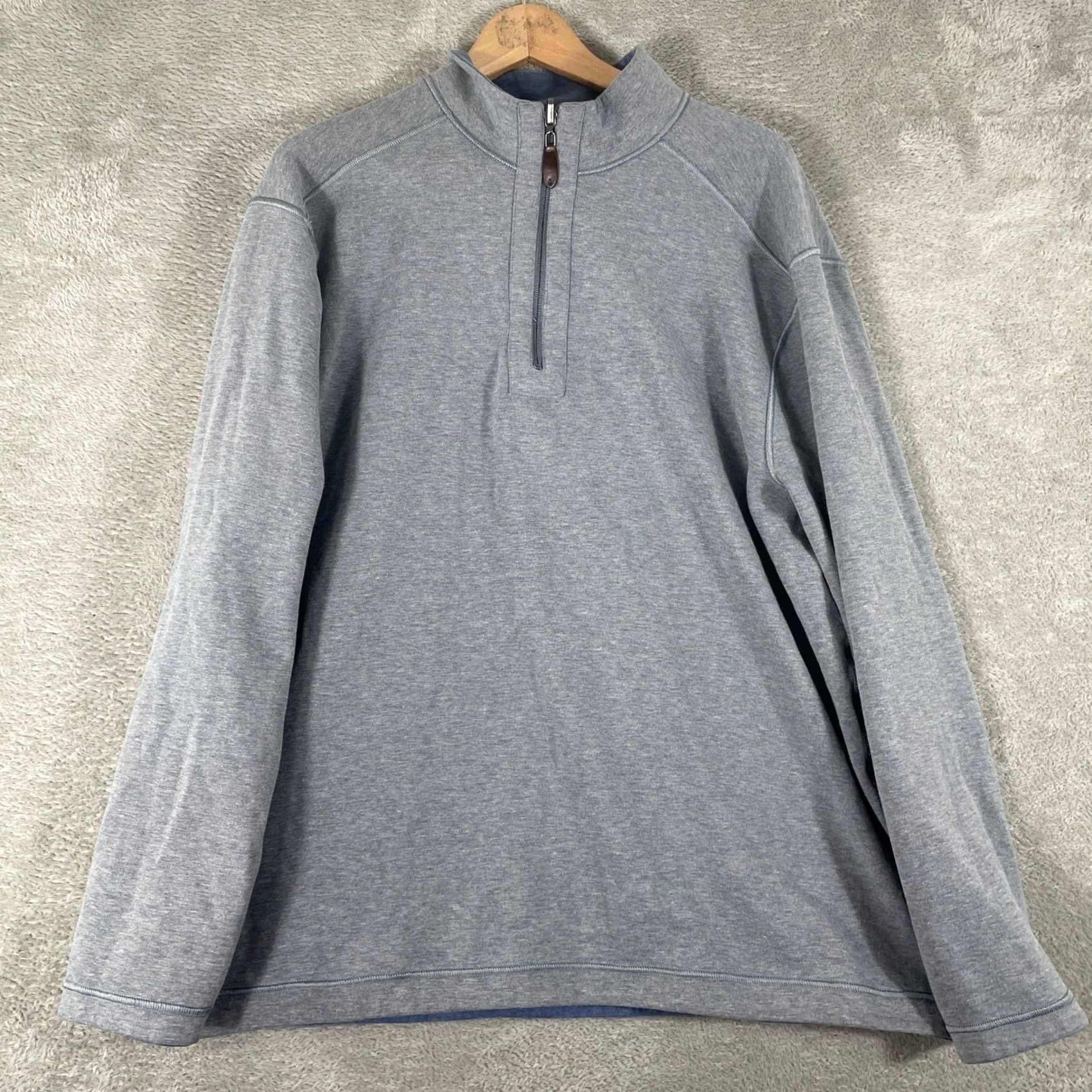 Johnston & Murphy Johnston & Murphy Pullover Mens 2XL Blue Reversible Quarter Zip Mock Neck Logo Size US XXL / EU 58 / 5 - 4 Thumbnail