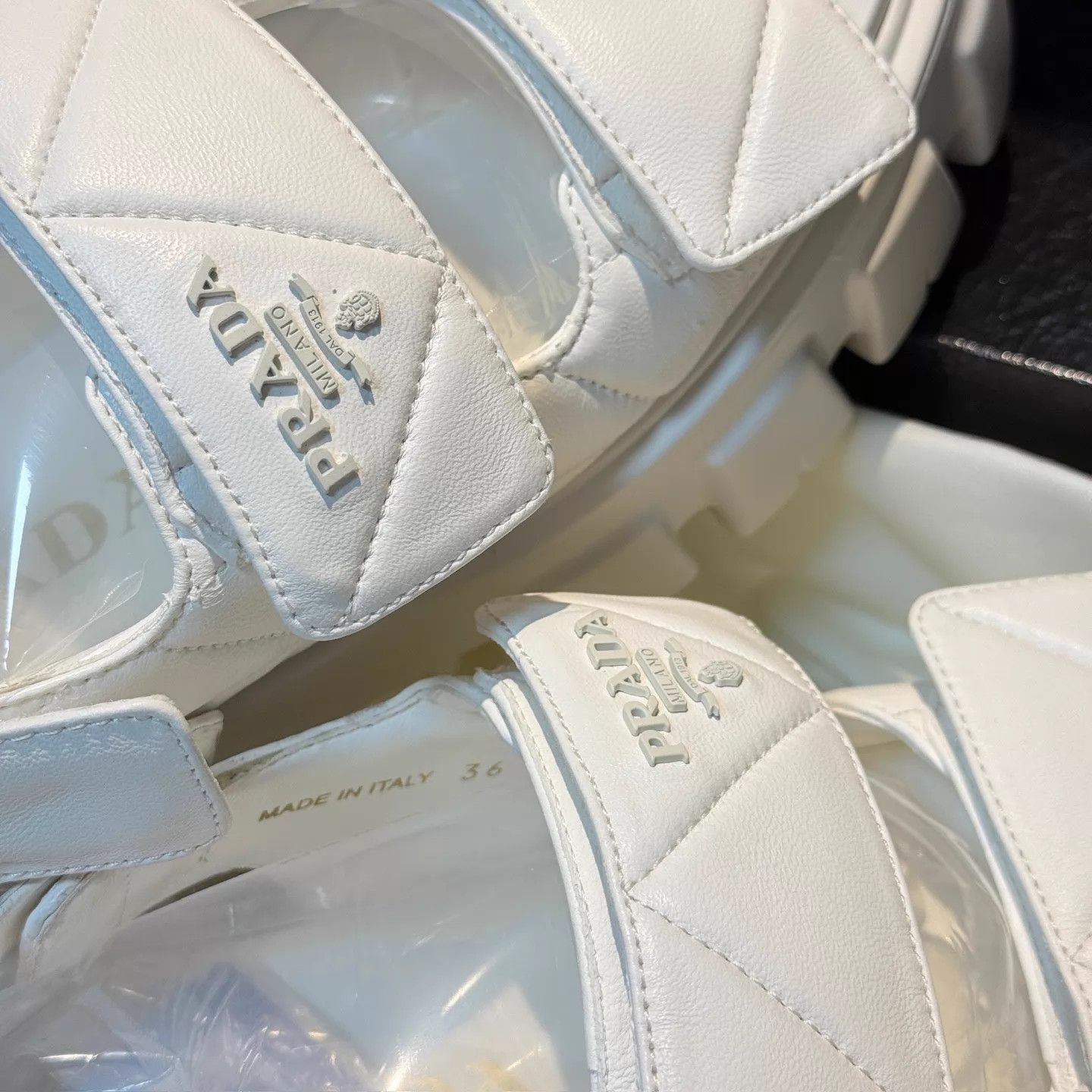 Prada Prada Women's White Logo Velcro Sneaker 36 99 New Size US 5.5 / IT 35.5 - 8 Thumbnail