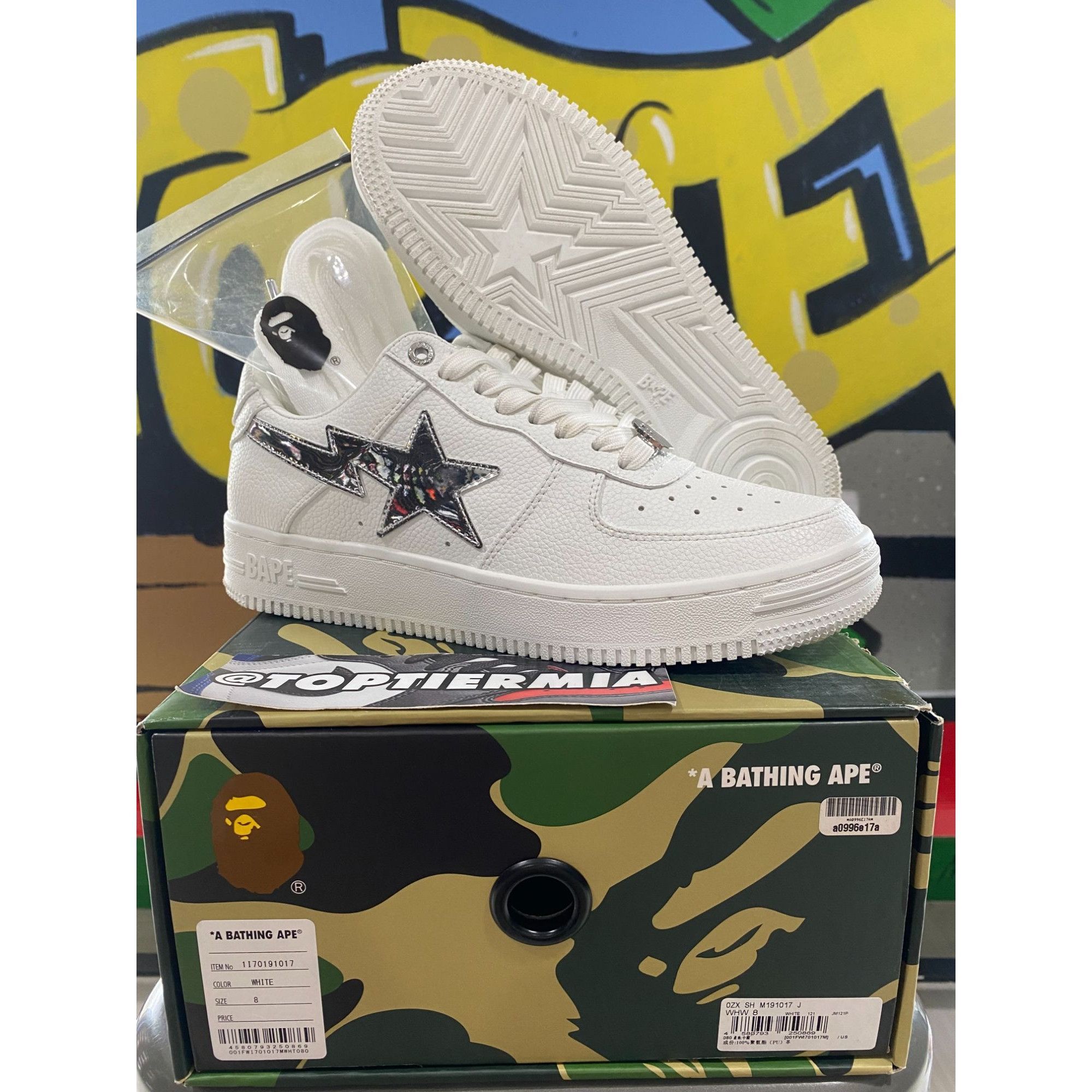 image of Bape Bapesta White Silver 2023 Size 8 Shoes, Men's