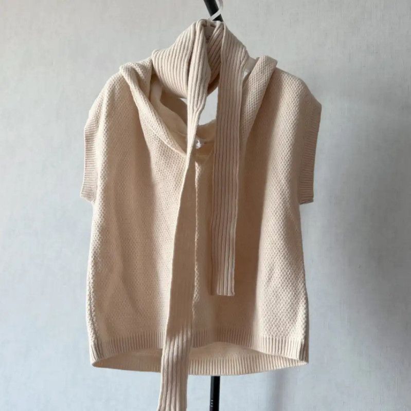 Max Mara MaxMara Beige Wool Short Sleeve Sweater 0089 Size S / US 4 / IT 40 - 1 Thumbnail