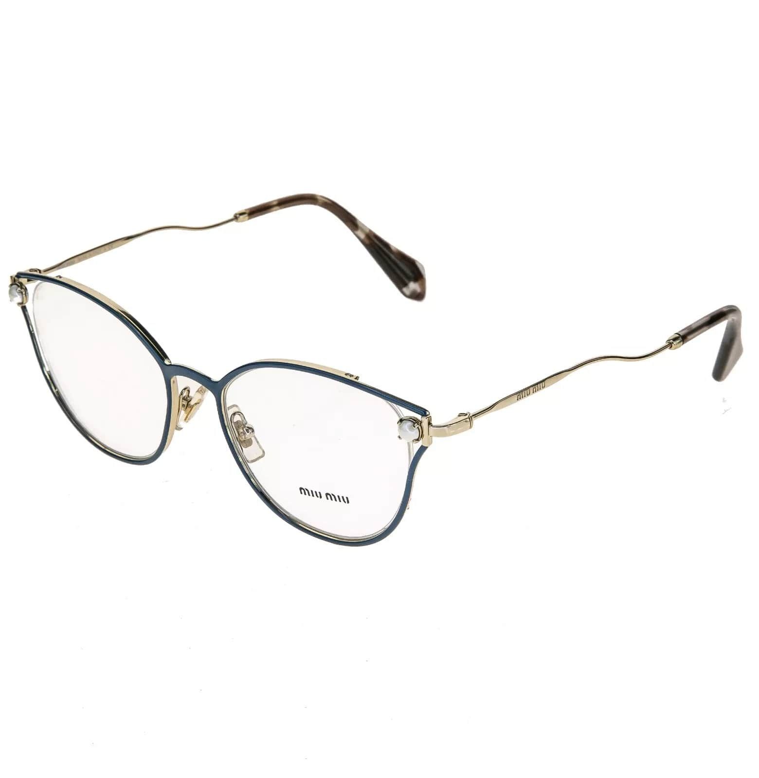 Miu Miu MIU MIU Pearl Stud 53Q Gold Metal Blue 52mm Optical MU53QV Size ONE SIZE - 9 Thumbnail