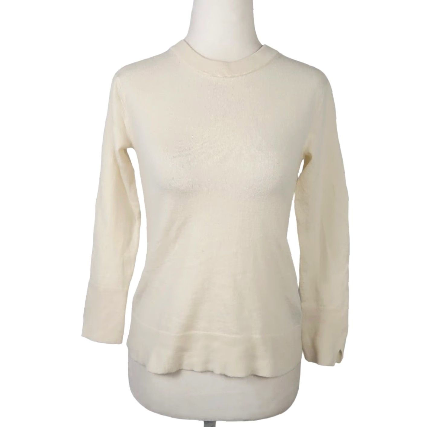 Club Monaco VINTAGE Club Monaco cream wool knit fitted pullover sweater XS Women Long Sleeve 90s Size XS / US 0-2 / IT 36-38 - 2 Thumbnail