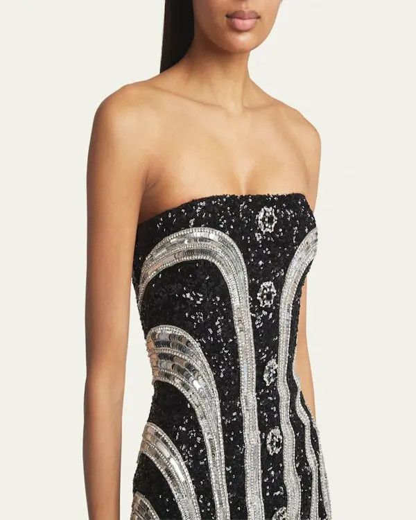 Balmain o1s1wg110725 Sequin Bustier Stripe Mini Dress in Black Size L / US 10 / IT 46 - 6 Thumbnail