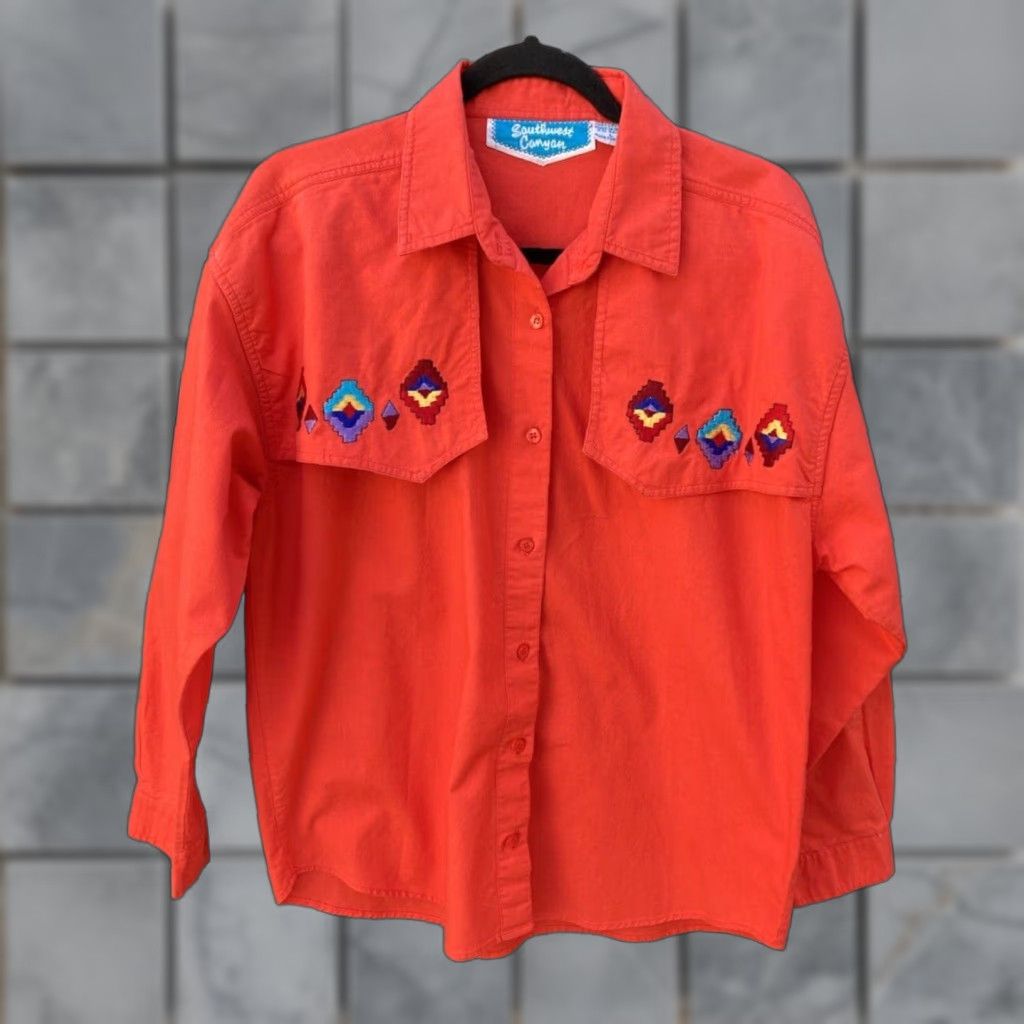 Vintage Southwest Canyon Western Shirt Red Embroidery Vintage L Rockabilly Womens Size L / US 10 / IT 46 - 1 Thumbnail