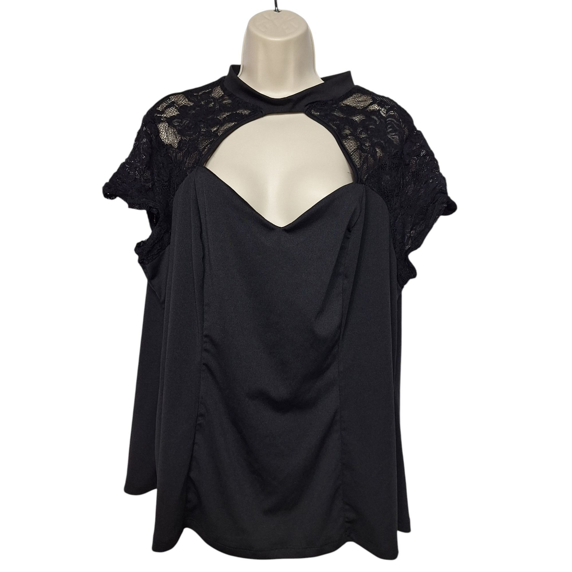 Shein SHEIN Curve Black Lace Cold Shoulder Cutout Top 4XL Goth Sex Size 4XL / US 24-26 - 2 Thumbnail