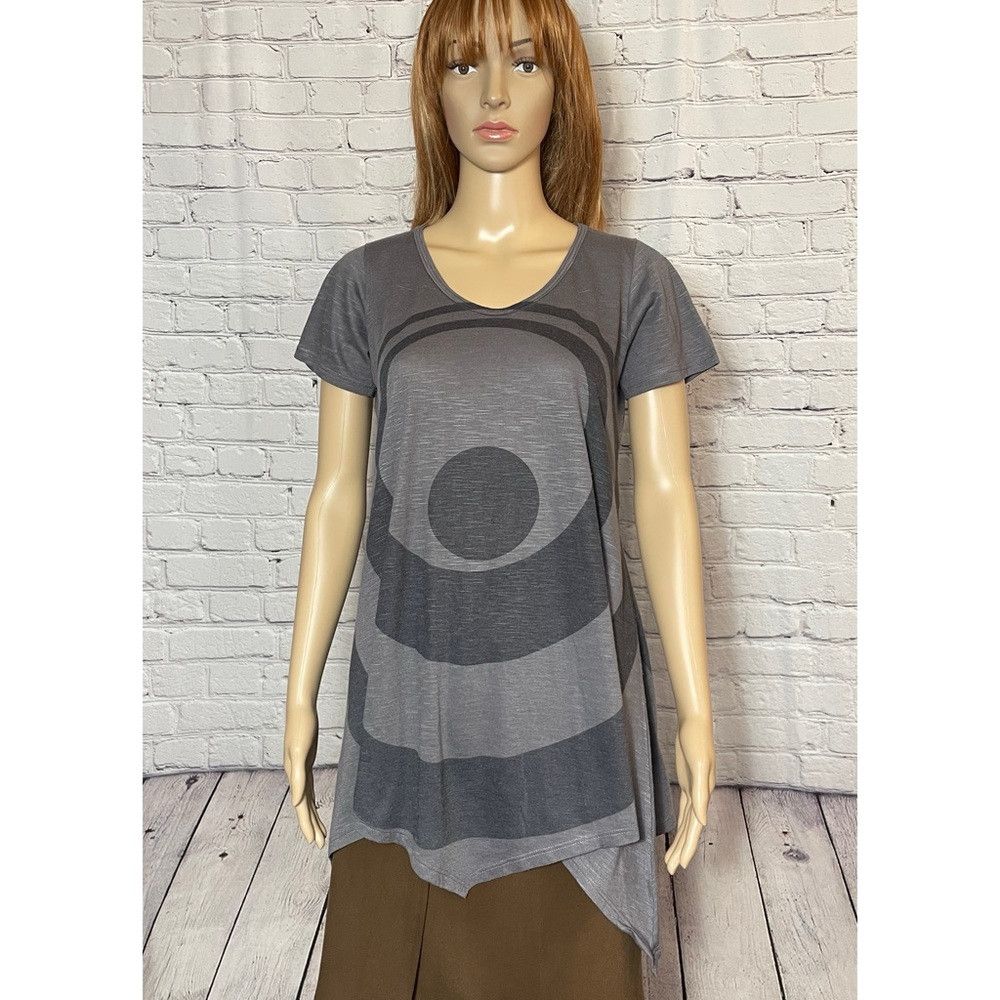Other Go Couture Asymmetrical Hem Grey Short Sleeve V-Neck Tee Si Size L / US 10 / IT 46 - 1 Thumbnail
