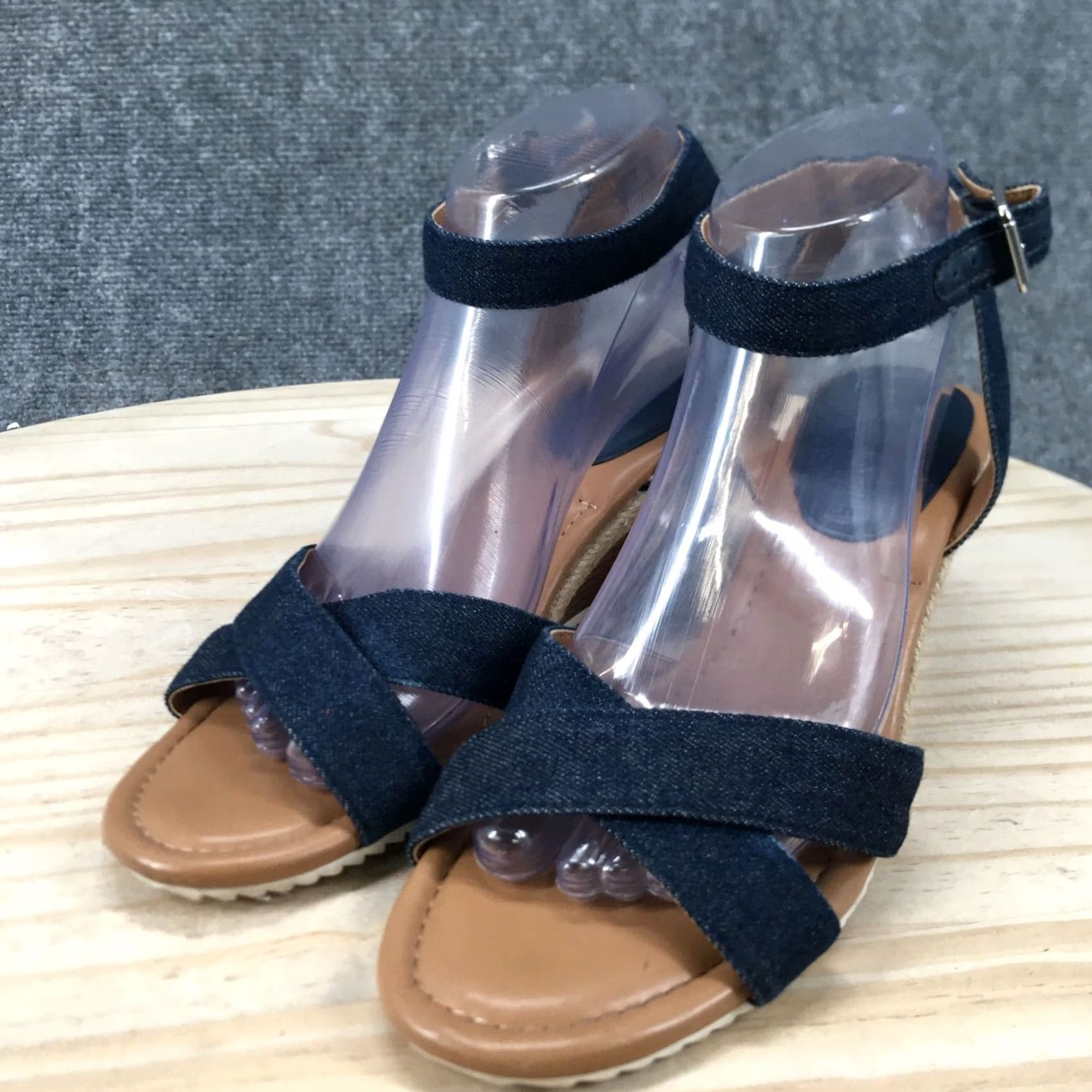 Vintage Kelly & Katie Espadrille Womens 8.5M Blue Gala Open Toe Ankle Strap Wedge Heel Sandal Adult Footwear Casual Size US 9 / IT 39 - 3 Thumbnail