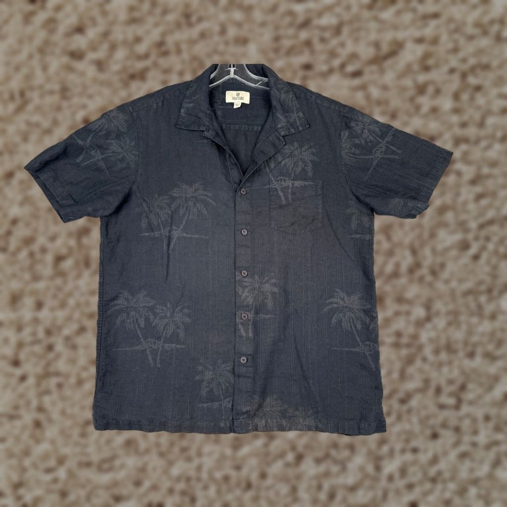Vintage Solitude Shirt Palm Tree Button-Up Linen Blend Hawaiian Adult Large Black Floral 40 in Chest Short Sleeve Hawaii Mens Size US L / EU 52-54 / 3 - 1 Thumbnail