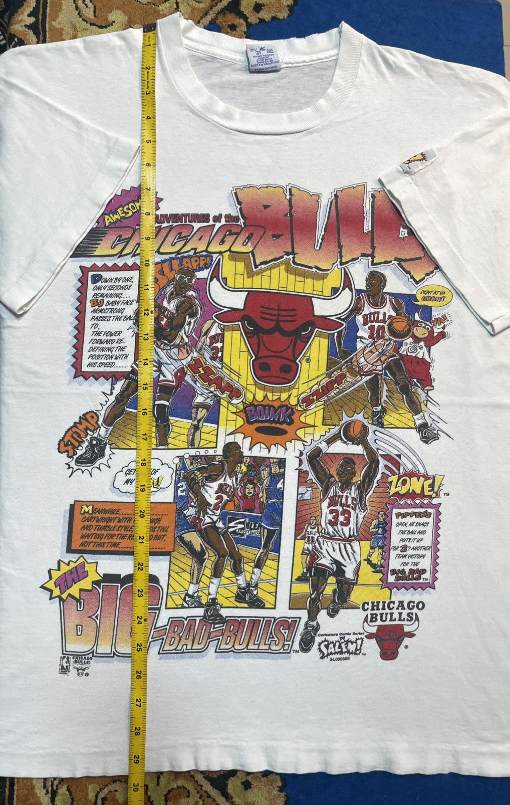 NBA Vintage 90s NBA Salem Chicago Bull Comic T-Shirt. Size US XL / EU 56 / 4 - 11 Thumbnail