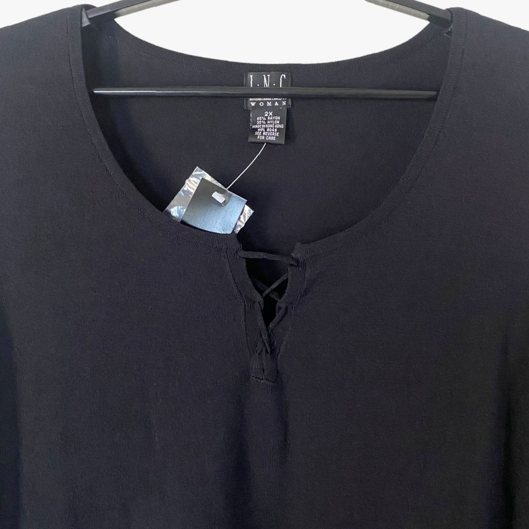 Vintage VINTAGE I.N.C. International Concepts Black Ruffled Criss Cross Blouse Plus Size 2X Long Sleeve Women's Classic Size XXL / US 16-18 / IT 52-54 - 5 Thumbnail