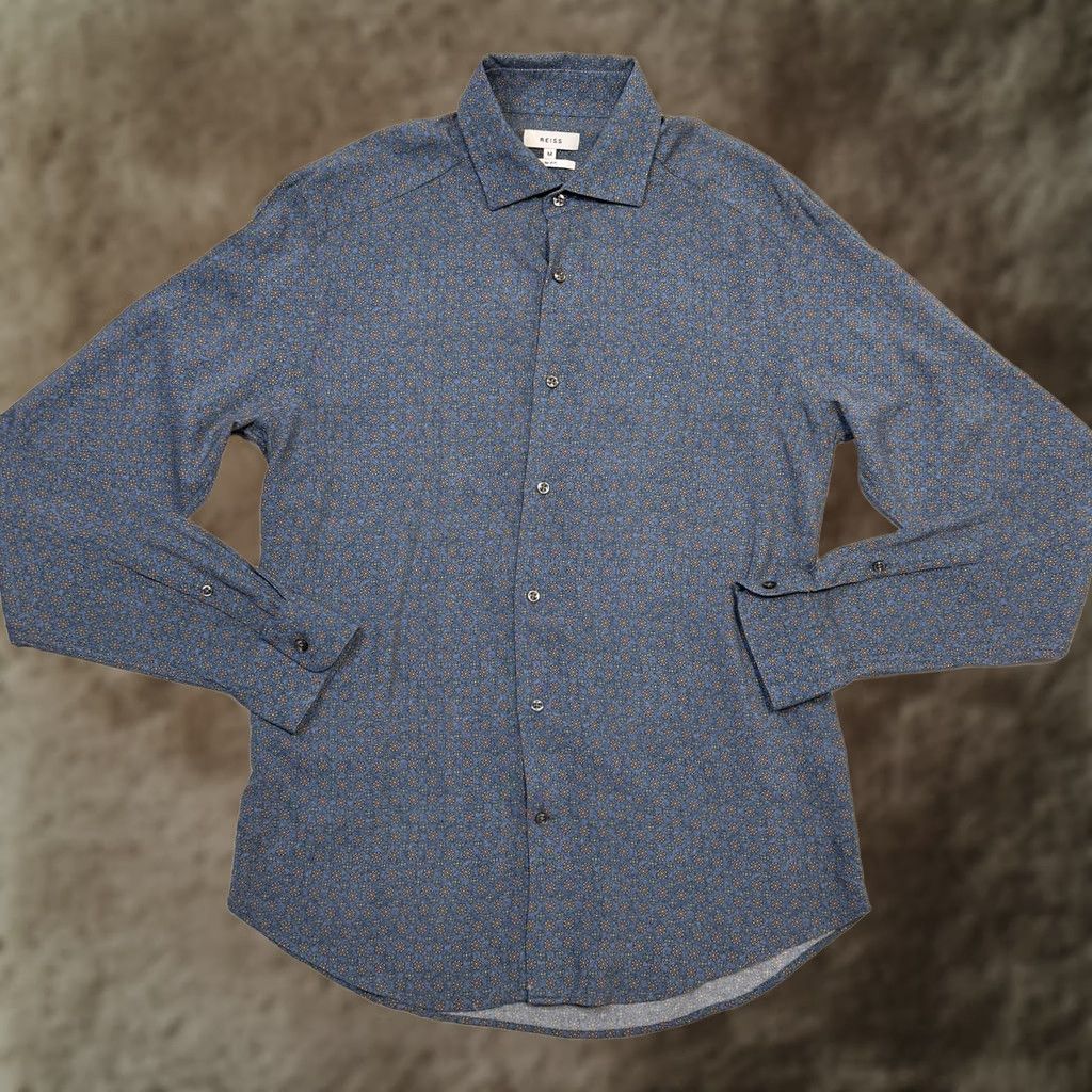 Reiss Reiss Dress Shirt Mens M Blue Geometric Royale Slim Fit 100% Viscose Size 40R - 1 Thumbnail
