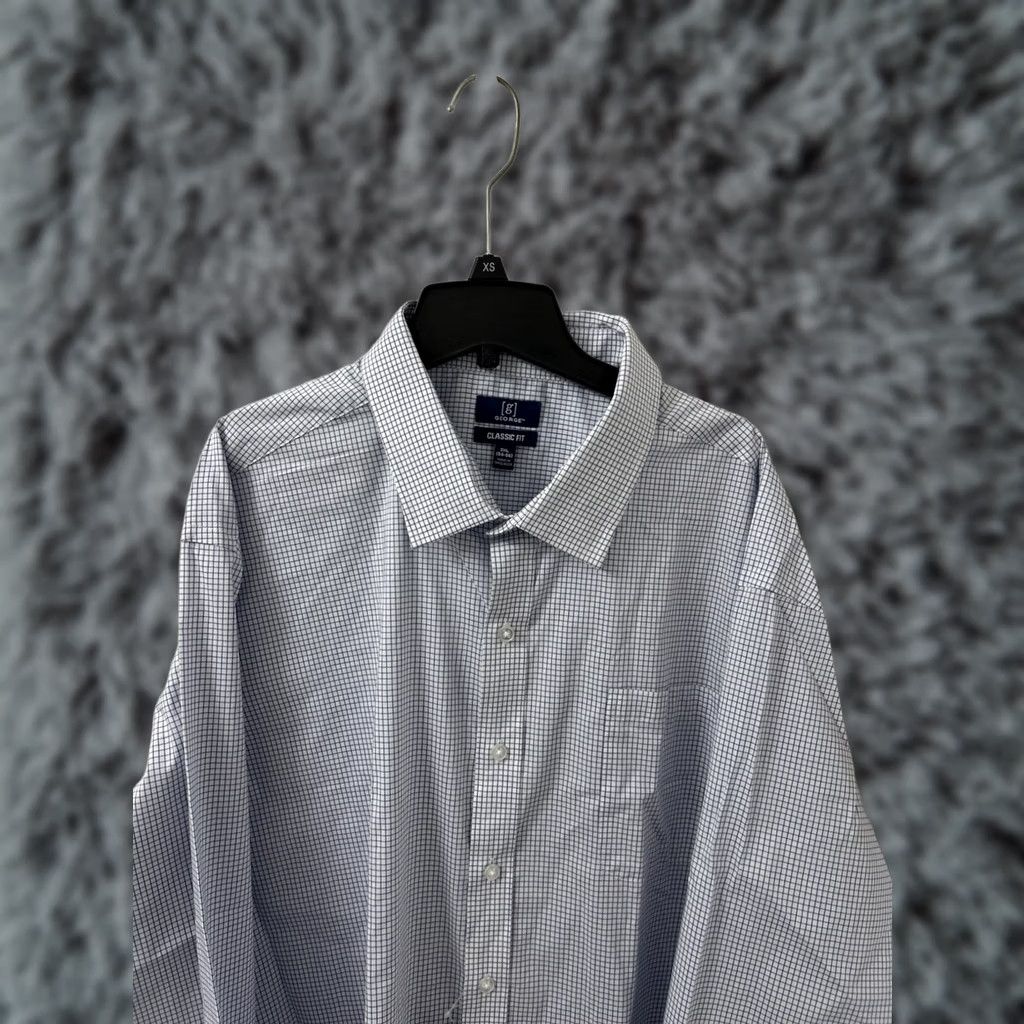 George George Dress Shirt Mens 3XL 54-56 White Blue Classic Fit Gingham Button Up L/S Size 48R - 1 Thumbnail