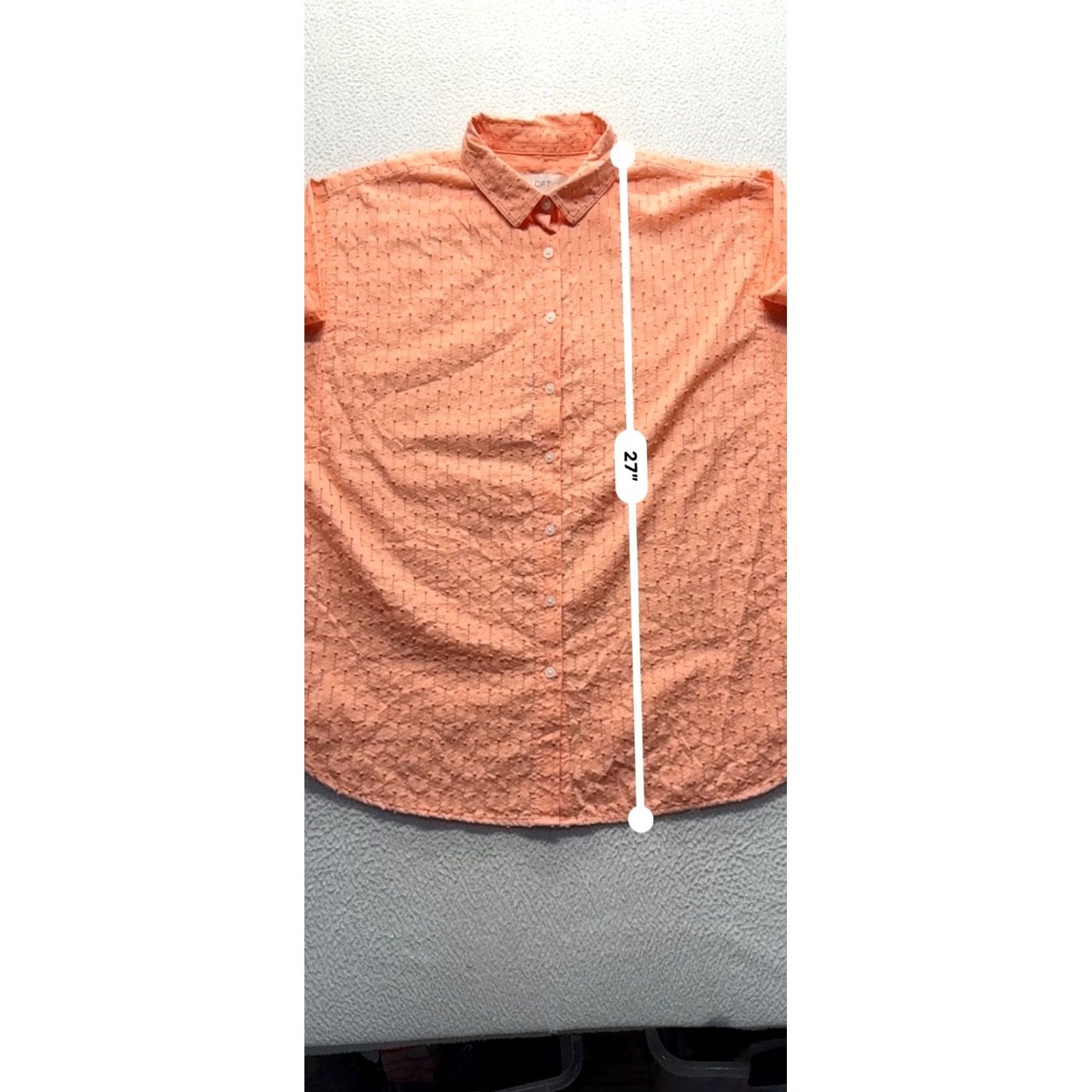 Loft Loft Shirt Womens S Orange Button-Up Textured 100% Cotton Size S / US 4 / IT 40 - 5 Thumbnail