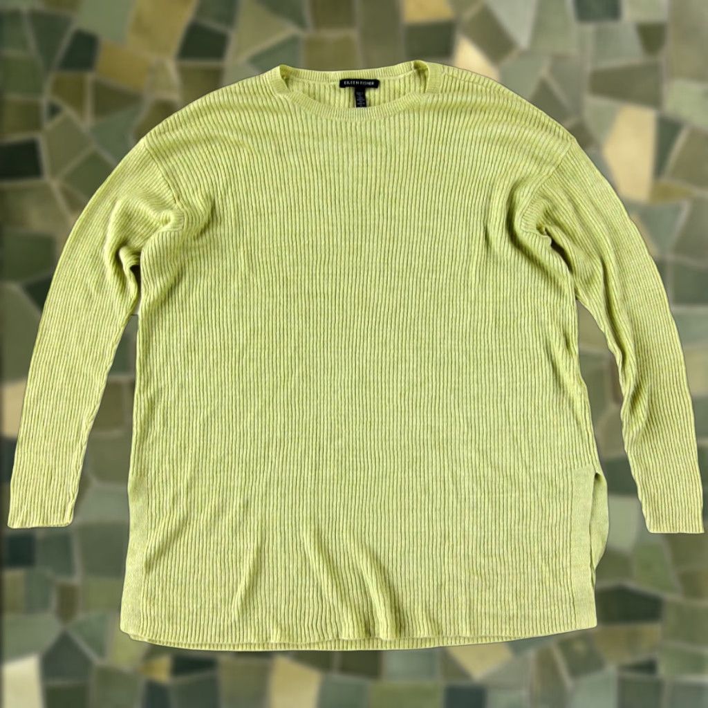 Eileen Fisher Eileen Fisher Organic Linen Lime Green Ribbed Crew Neck Sweater Women S Small Oversized Linen Green Crew Neck Knit Pullover Size S / US 4 / IT 40 - 1 Thumbnail