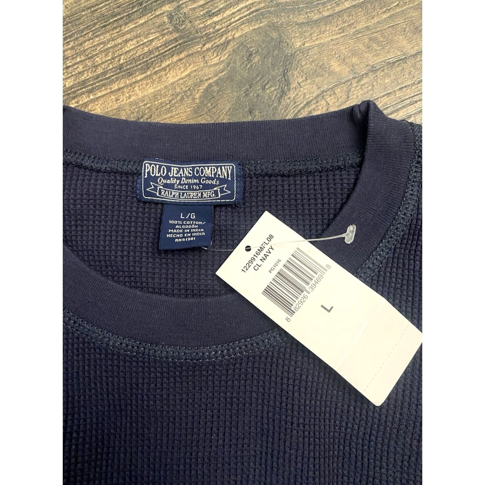 Polo Ralph Lauren VINTAGE 90s Polo Jeans Company Long Sleeve Thermal Shirt Men Large Blue Cotton Knit Embroidered Logo Crew Neck Size US L / EU 52-54 / 3 - 6 Thumbnail
