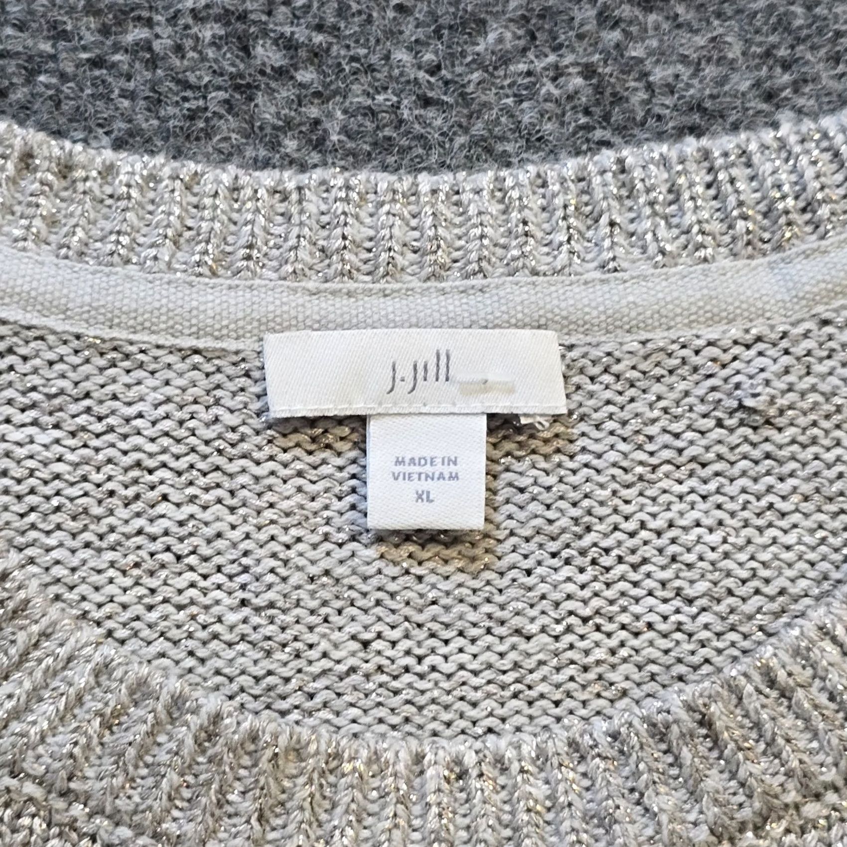 J. Jill J Jill Sweater Womens XL Gray Gold Metallic Shimmer Long Sleeve Knit Casual Pullover Size XL / US 12-14 / IT 48-50 - 4 Thumbnail
