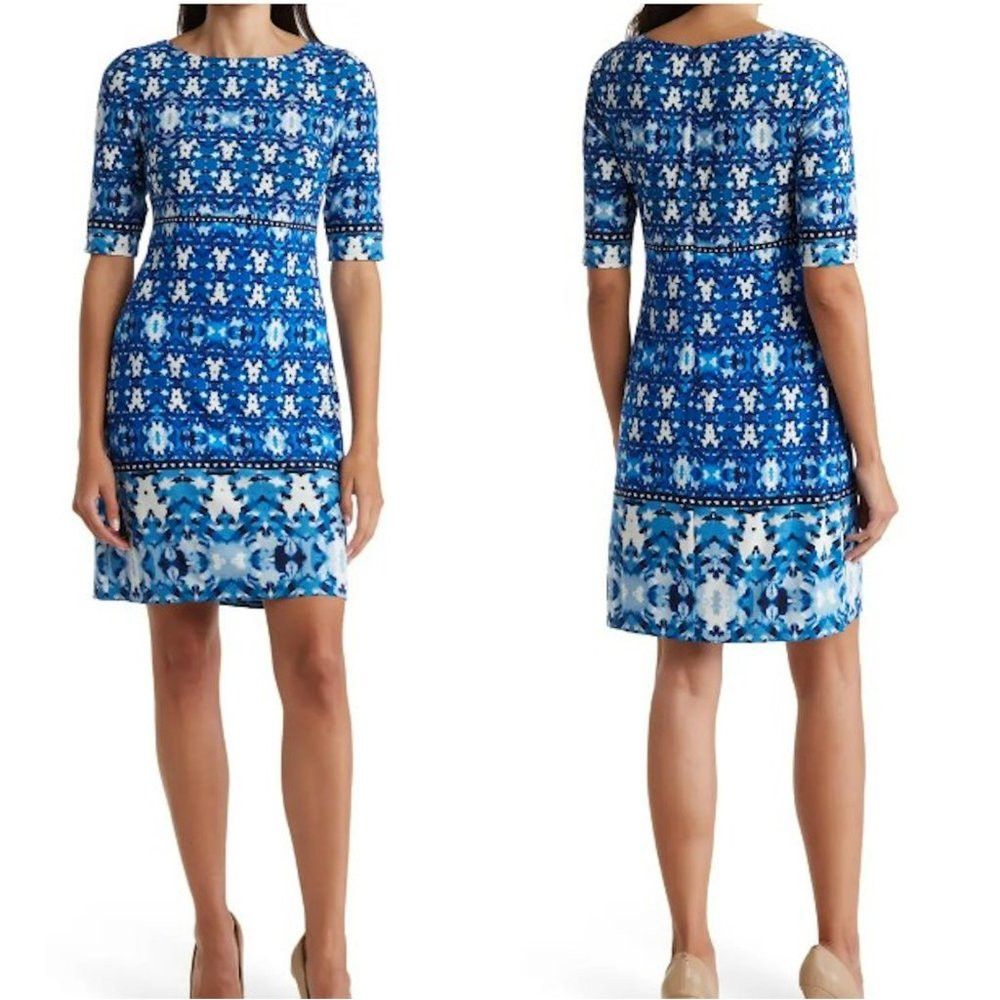 Other NWT New $128 Eliza J Elbow Sleeve Sheath Blue Dress Size 6 Size M / US 6-8 / IT 42-44 - 1 Thumbnail