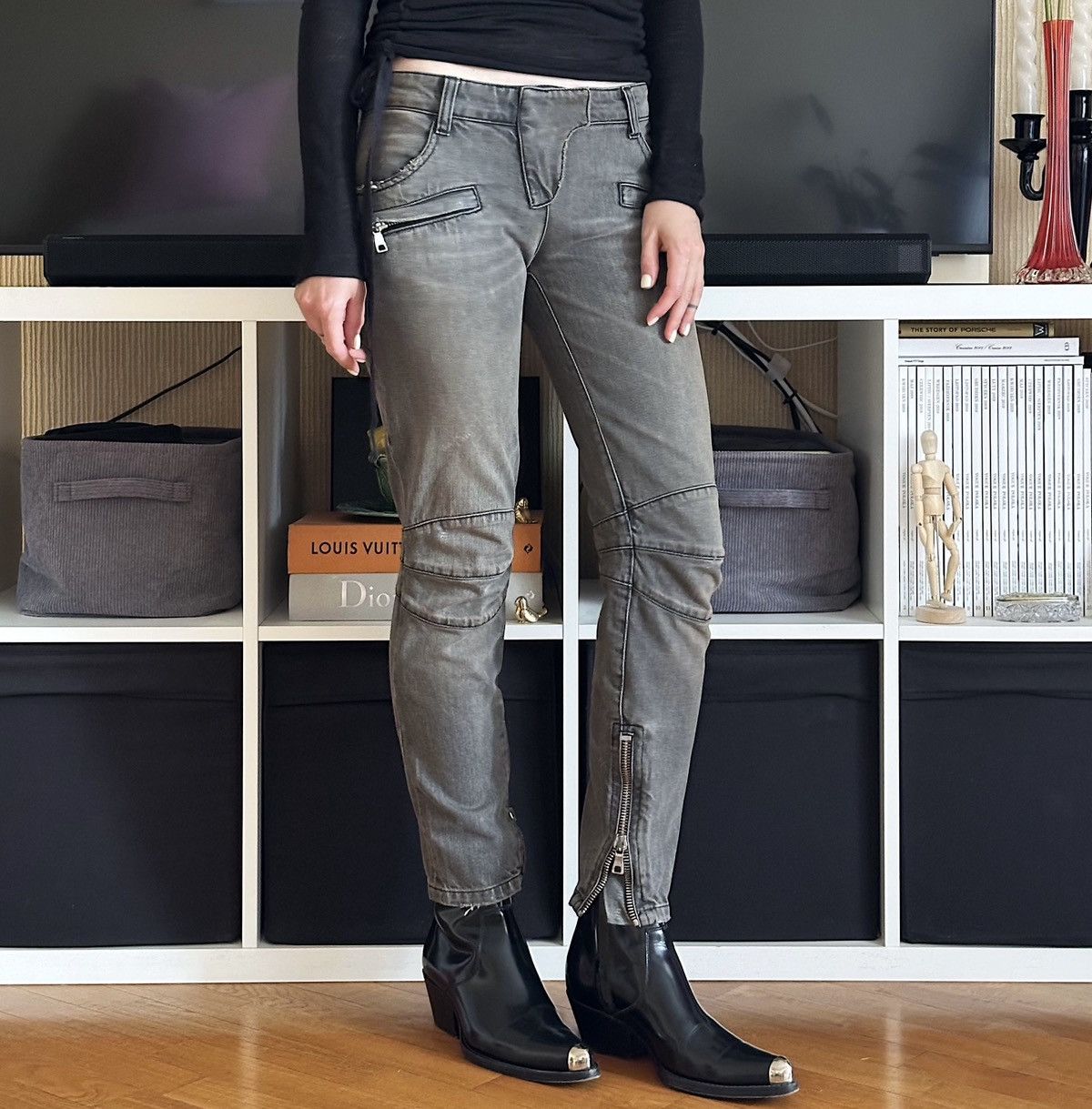 Balmain BALMAIN Decarnin SS 2010 Oil Stained Runway Biker Zip Jeans Size US 28 / EU 44 - 3 Thumbnail