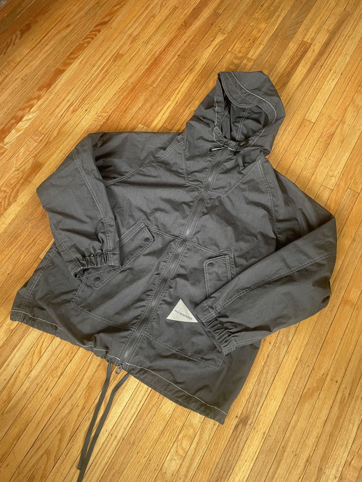image of And Wander Grey/blue Kevlar Hooded Jacket in Blue Grey, Men's (Size Large)