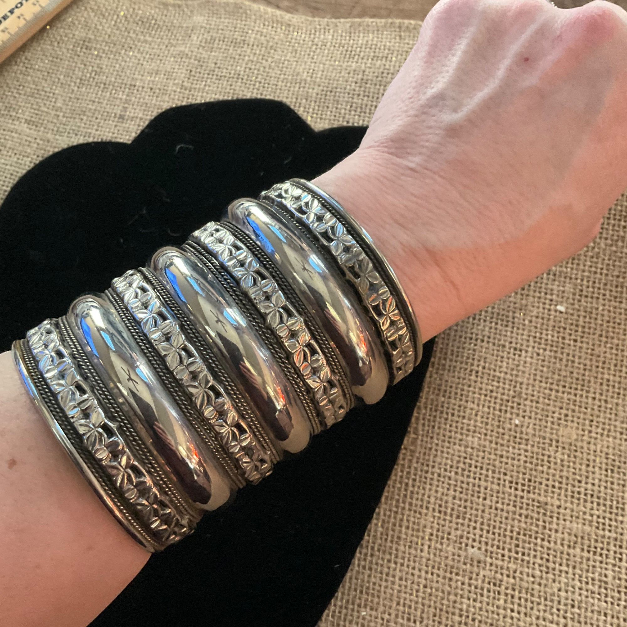 Other Wide Silver Cuff Bracelet With Intricate Floral Pattern Desi Size ONE SIZE - 11 Thumbnail