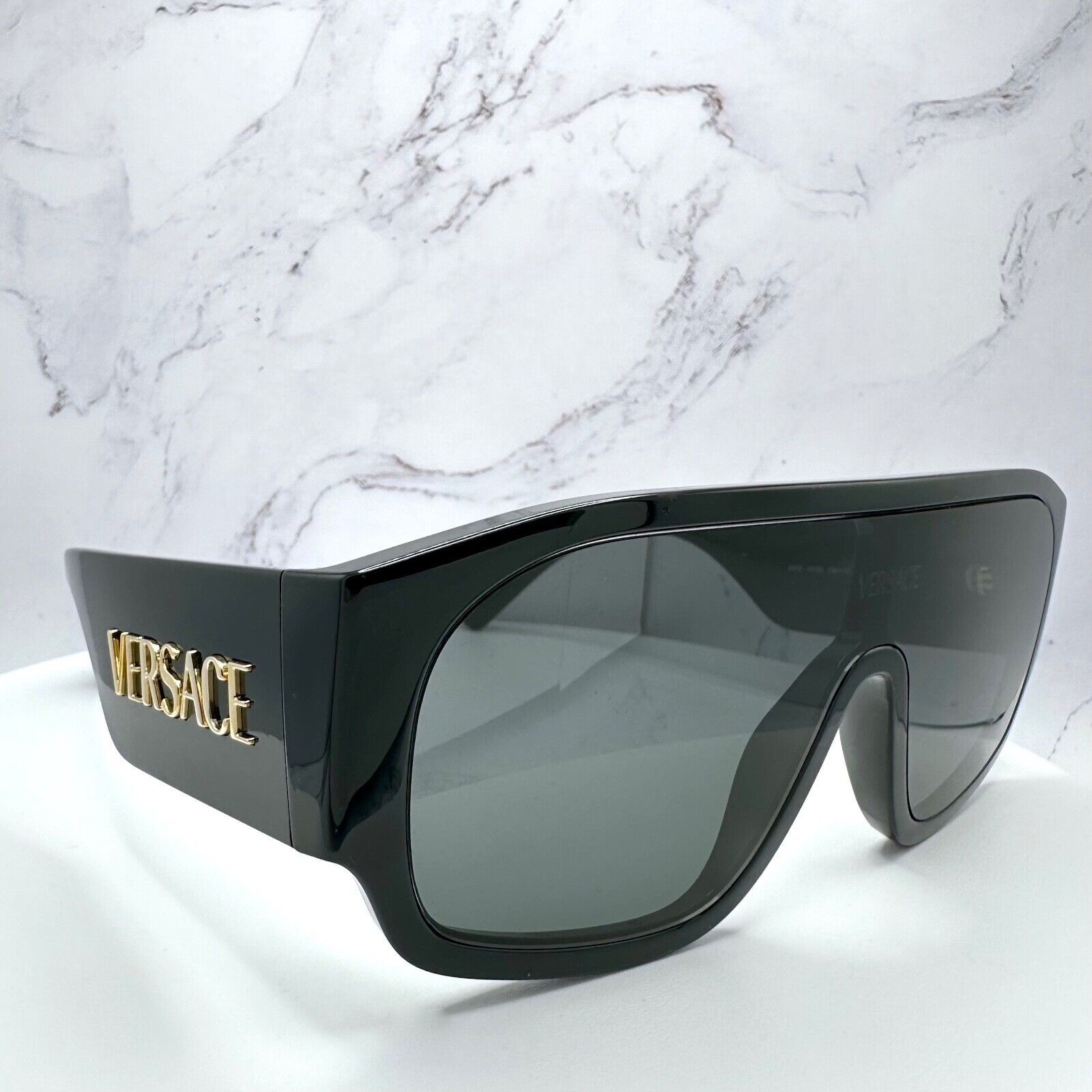Versace New VERSACE Sunglasses Black Aviator Wrap Shield Runway Gold Size ONE SIZE - 9 Thumbnail