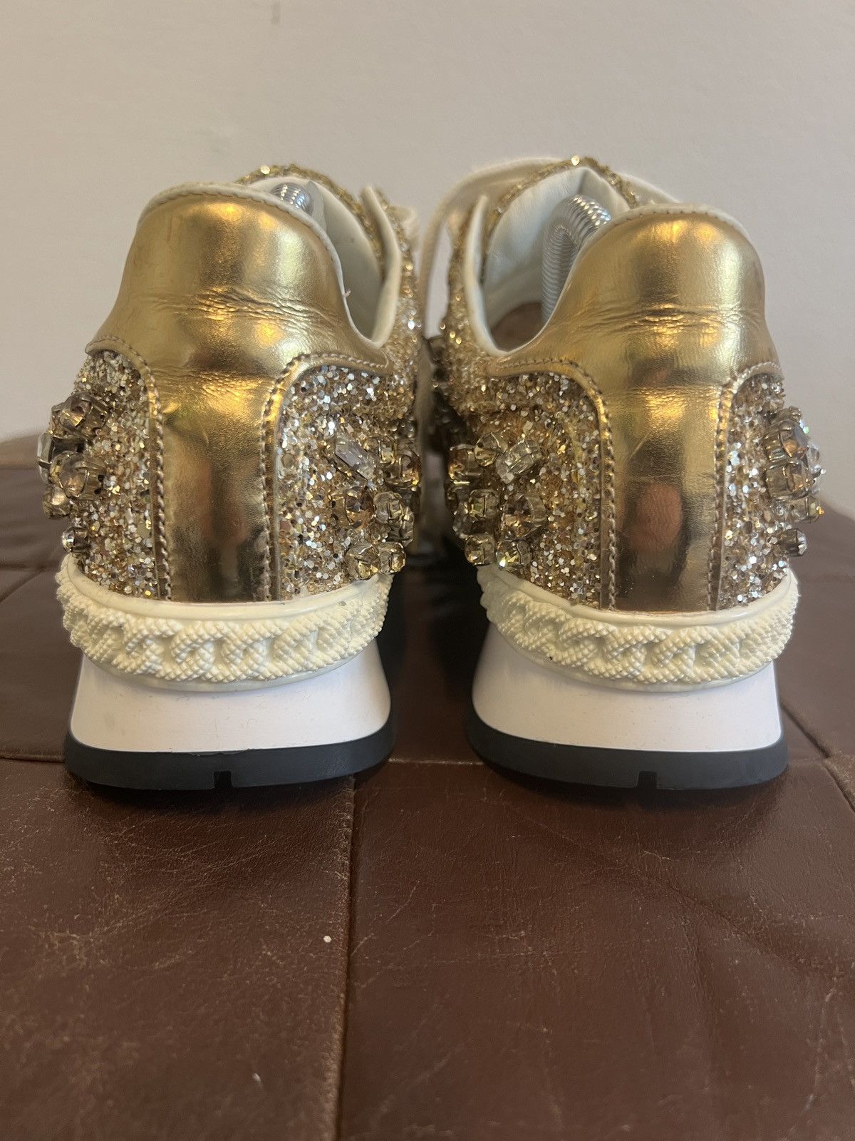 Casadei Casadei Gold Glitter Leather Trainers Low Top Sneakers, s 37 Size US 7 / IT 37 - 5 Thumbnail