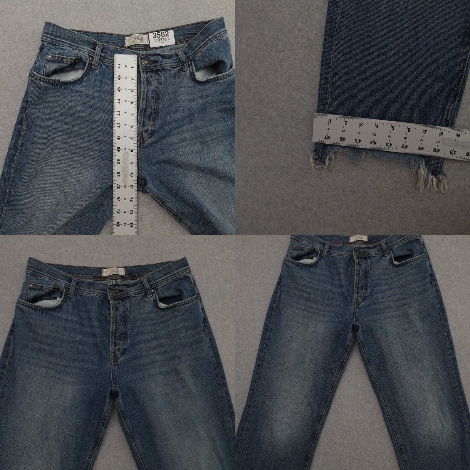 Vintage We The Free Womens Jeans 29 (29X27) Wide-Leg Baggy Fray Hem Blue Stripe Size 29" - 8 Thumbnail