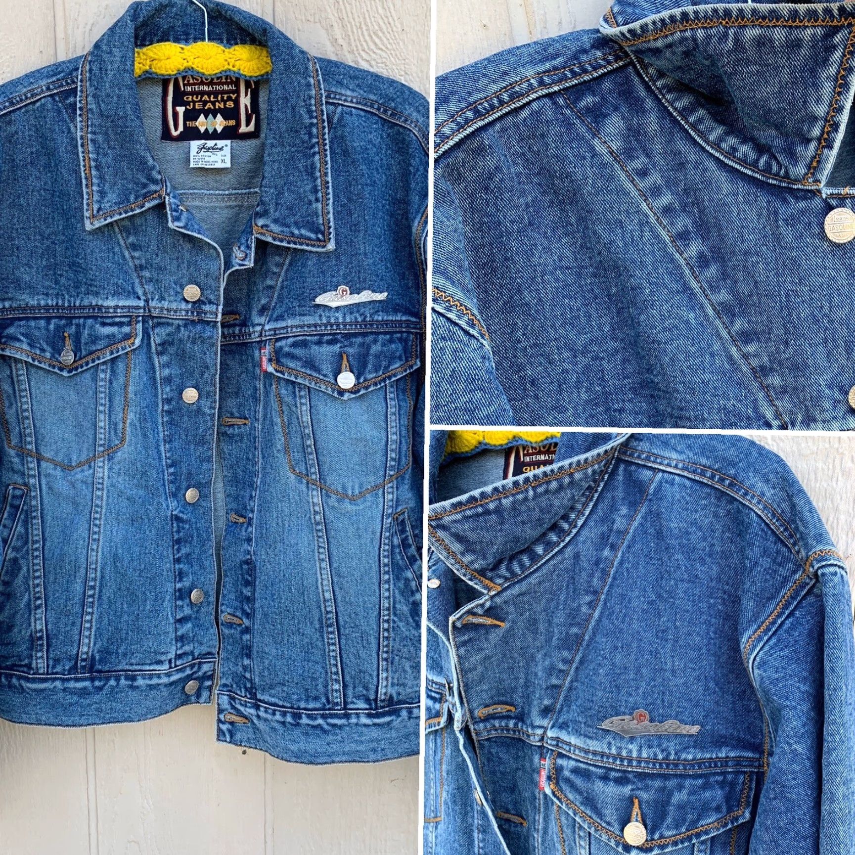 Denime VINTAGE Gasoline Jeans Denim Jacket XL XL USA FRANCE 80s 1980s Blue Denim Jacket Gasoline Jeans Vintage Jacket Mens Womens Size US 36 / EU 52 - 6 Thumbnail