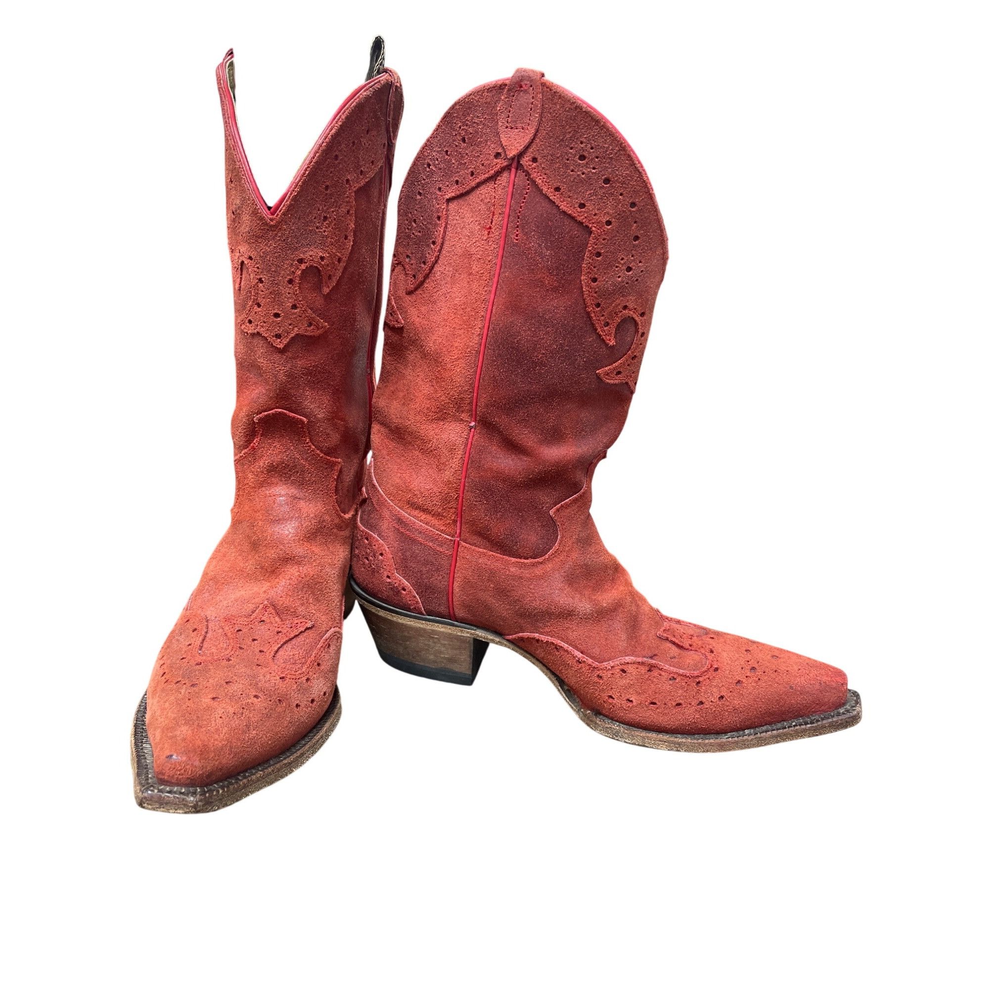 Justin Justin Womens Red Suede leather Western Cowboy Mid calf Boot Size US 8.5 / IT 38.5 - 1 Thumbnail