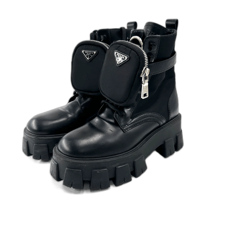 Prada Monolith Black Chunky Ankle Boots