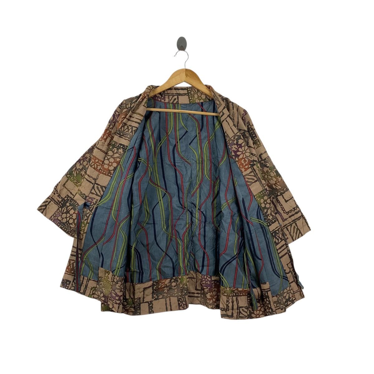 Vintage 70s KIMONO JAPAN HAORI Geometric Earth Tone