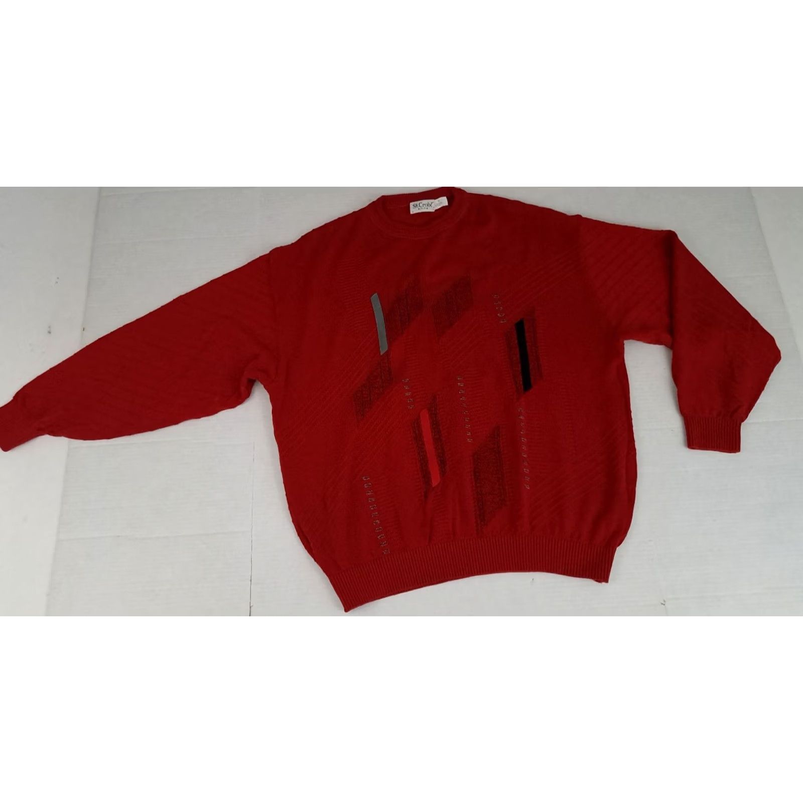 X-LARGE VINTAGE St. Croix Red Knit Geometric Crew Neck Pullover Sweater XL Men Size US XL / EU 56 / 4 - 2 Thumbnail