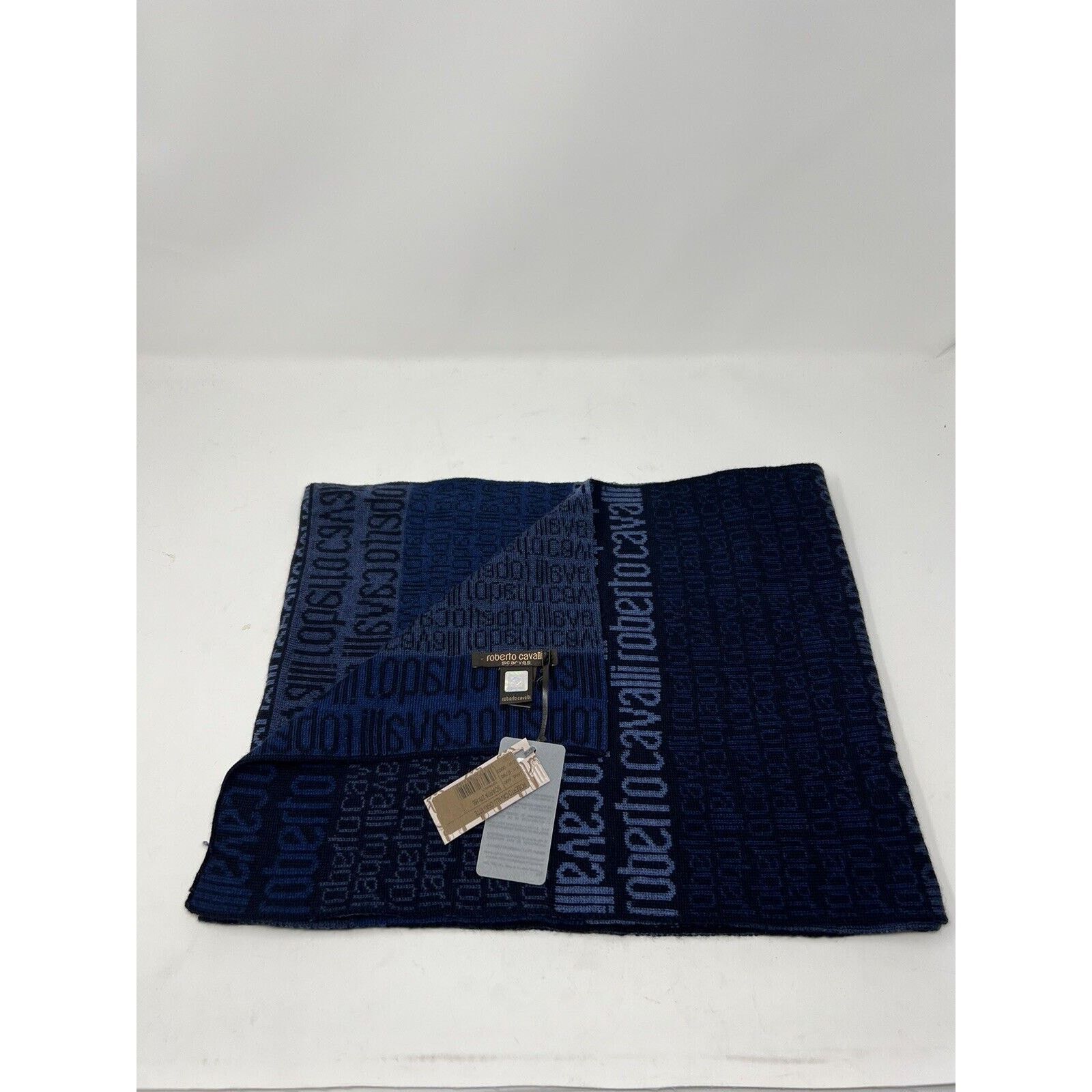 Roberto Cavalli Roberto Cavalli Cravatte S90 Blue Scarf Logomania Spellout Size ONE SIZE - 1 Thumbnail