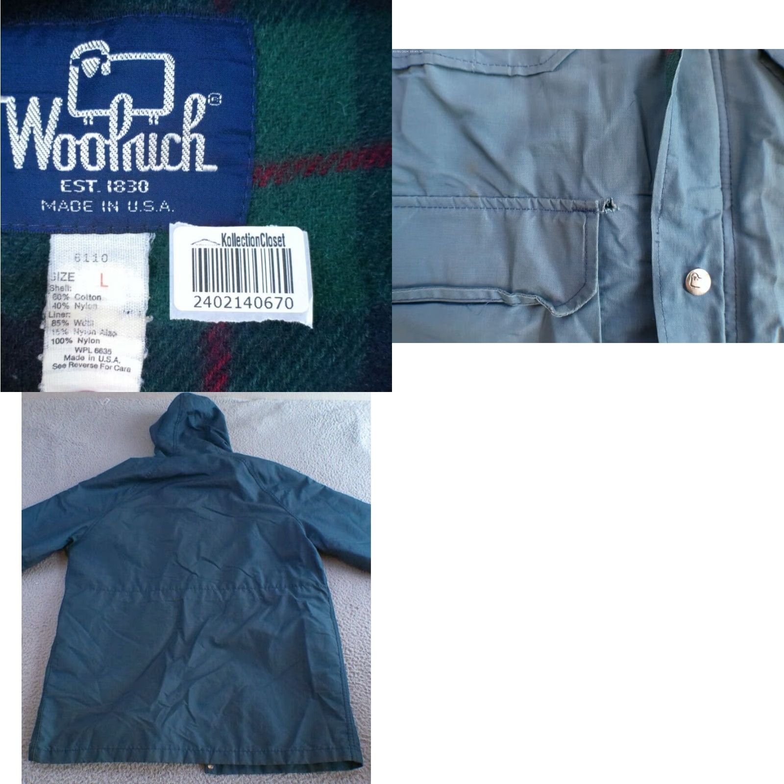 Vintage Woolrich Jacket Men L Blue Full Zip Hooded Pockets Logo Made in USA Size US L / EU 52-54 / 3 - 9 Thumbnail