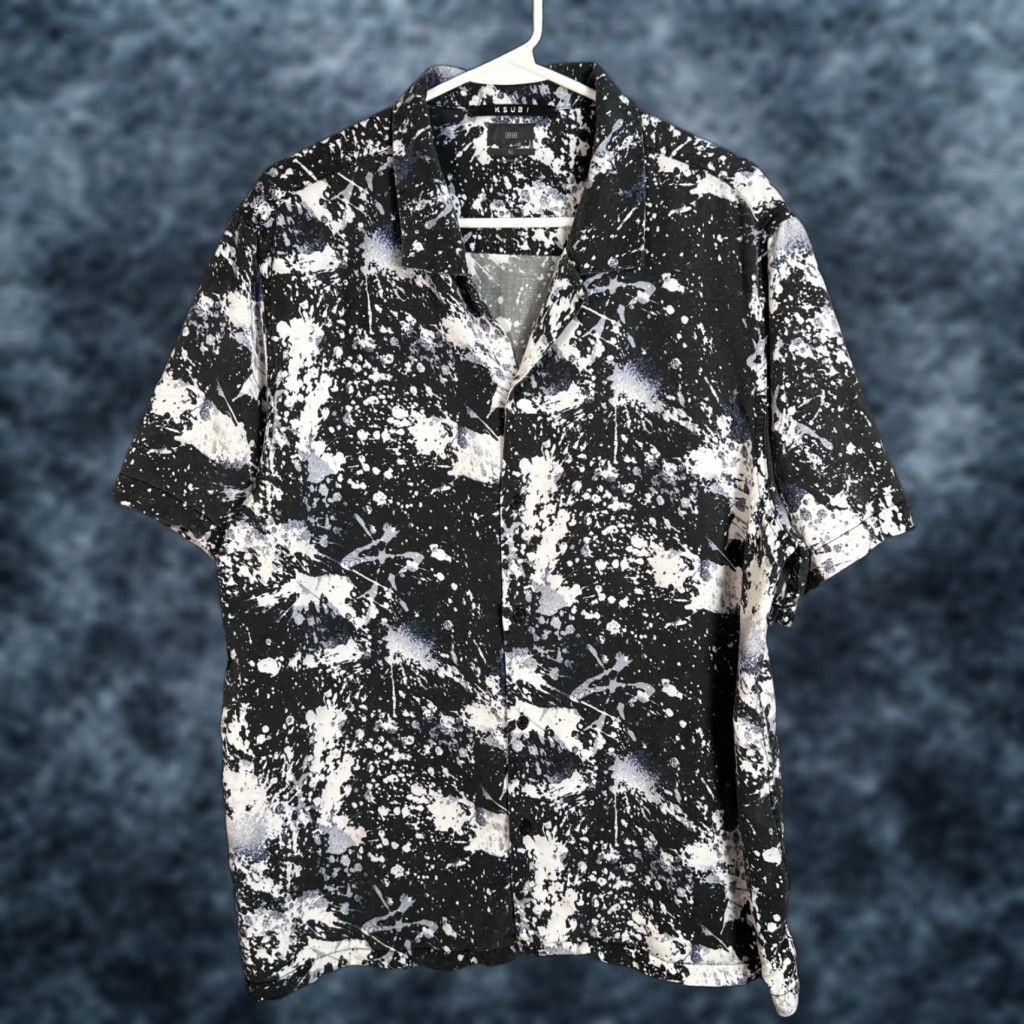 Ksubi Ksubi Mens XL Black & White Splatter Print Short-Sleeve Button-Up Shirt Size US XL / EU 56 / 4 - 1 Thumbnail