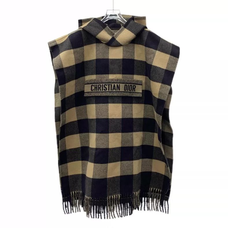 Christian Dior Hooded Plaid Wool Cape- DMC