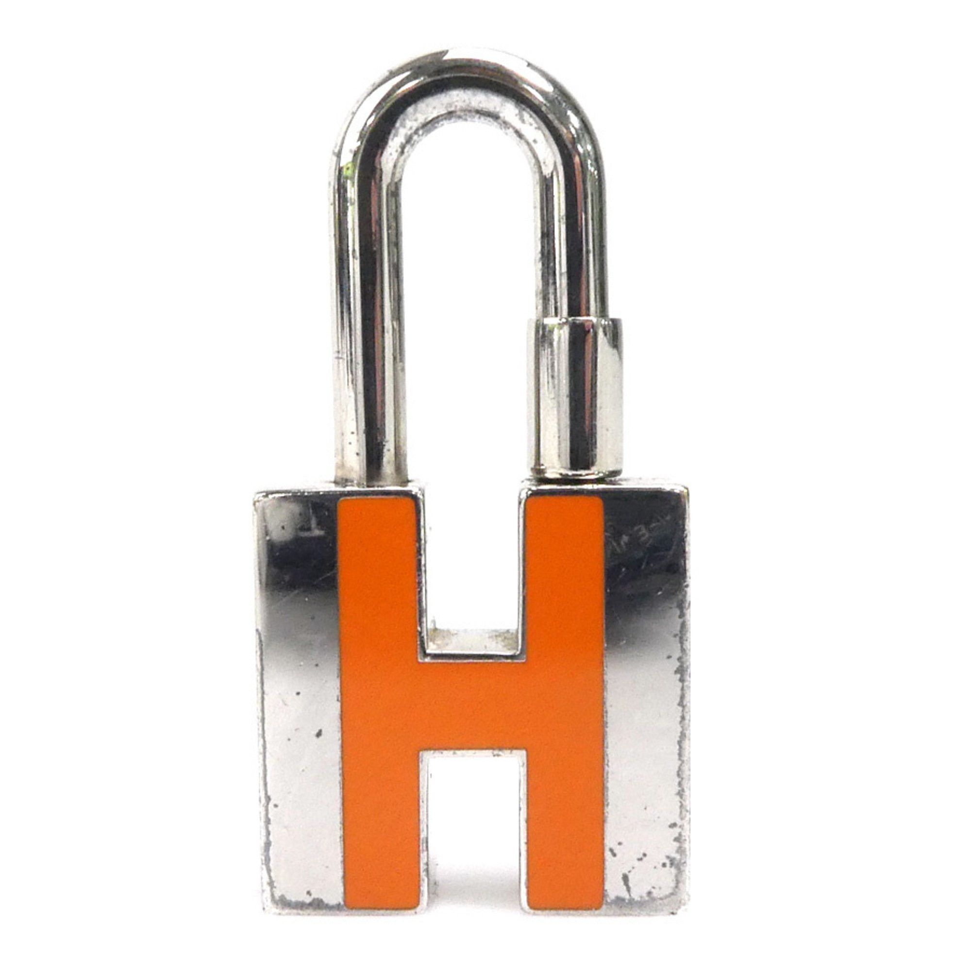 image of Hermes Cadena Charm H Logo Metal/enamel Silver/orange Unisex, Women's