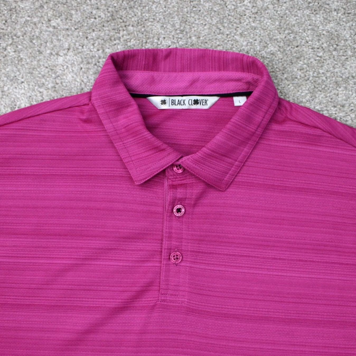 Vintage Black Clover Polo Shirt Mens L Pink Polyester Short Sleeve Sports Logo Geometric - Pullover Shirt Size US L / EU 52-54 / 3 - 6 Thumbnail
