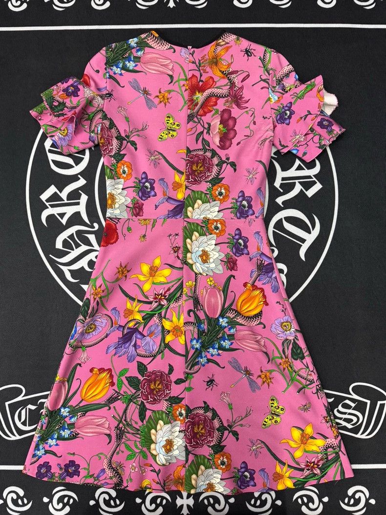 Gucci Gucci Pink floral short-sleeved dress Size M / US 6-8 / IT 42-44 - 2 Thumbnail