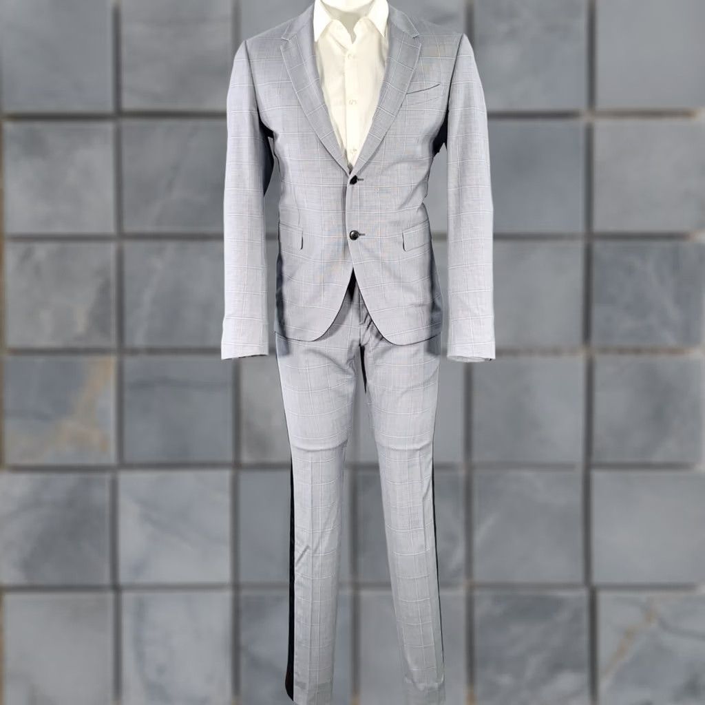 Valentino VALENTINO Suit Size 38 Blue Grey Plaid Wool Notch Lapel Size 38R - 1 Thumbnail
