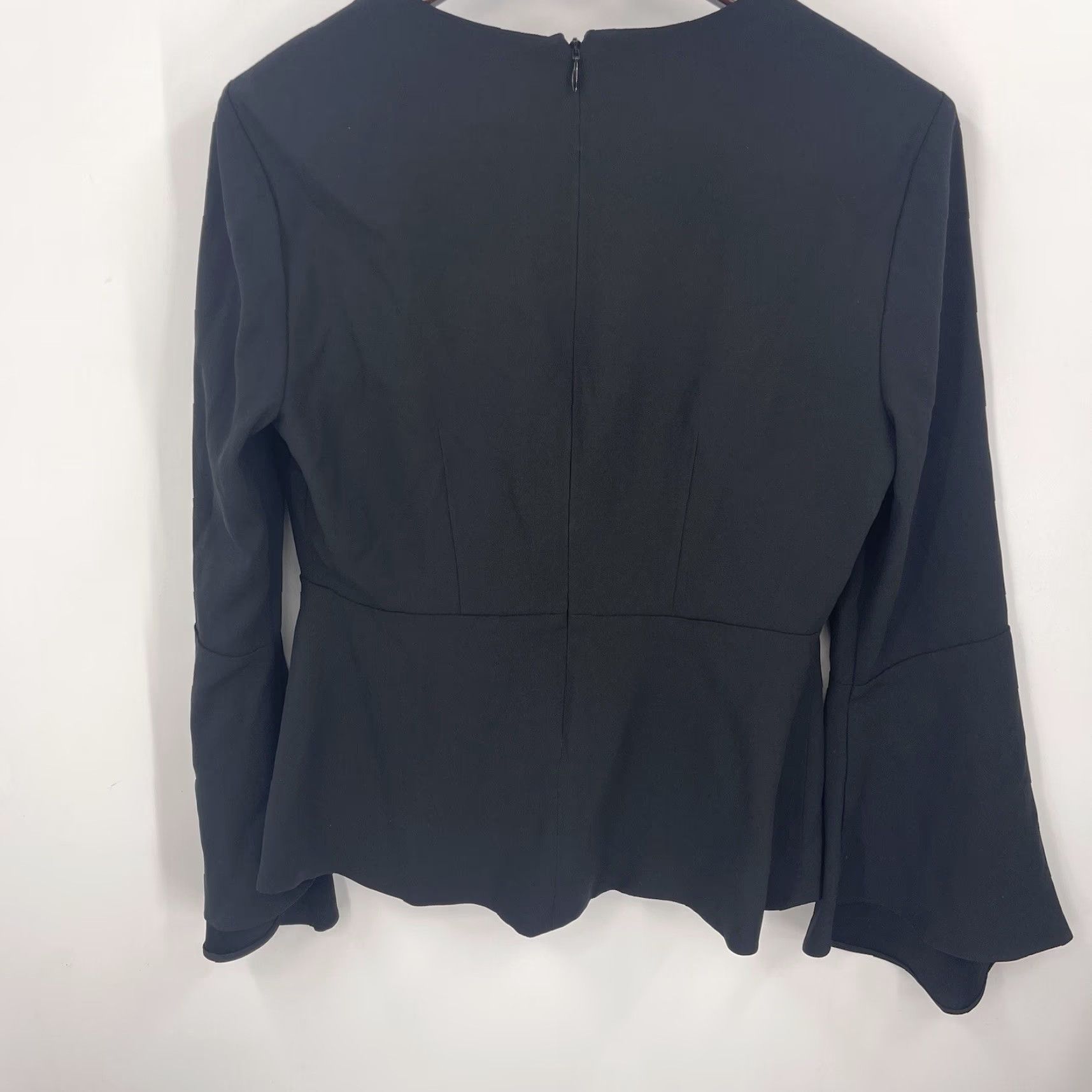 Bell INTERMIX Blouse Women Small Black Plunge Neck Tie Bell Sleeve V-Neck Tie Front Bell Flare Sleeves Size S / US 4 / IT 40 - 5 Thumbnail