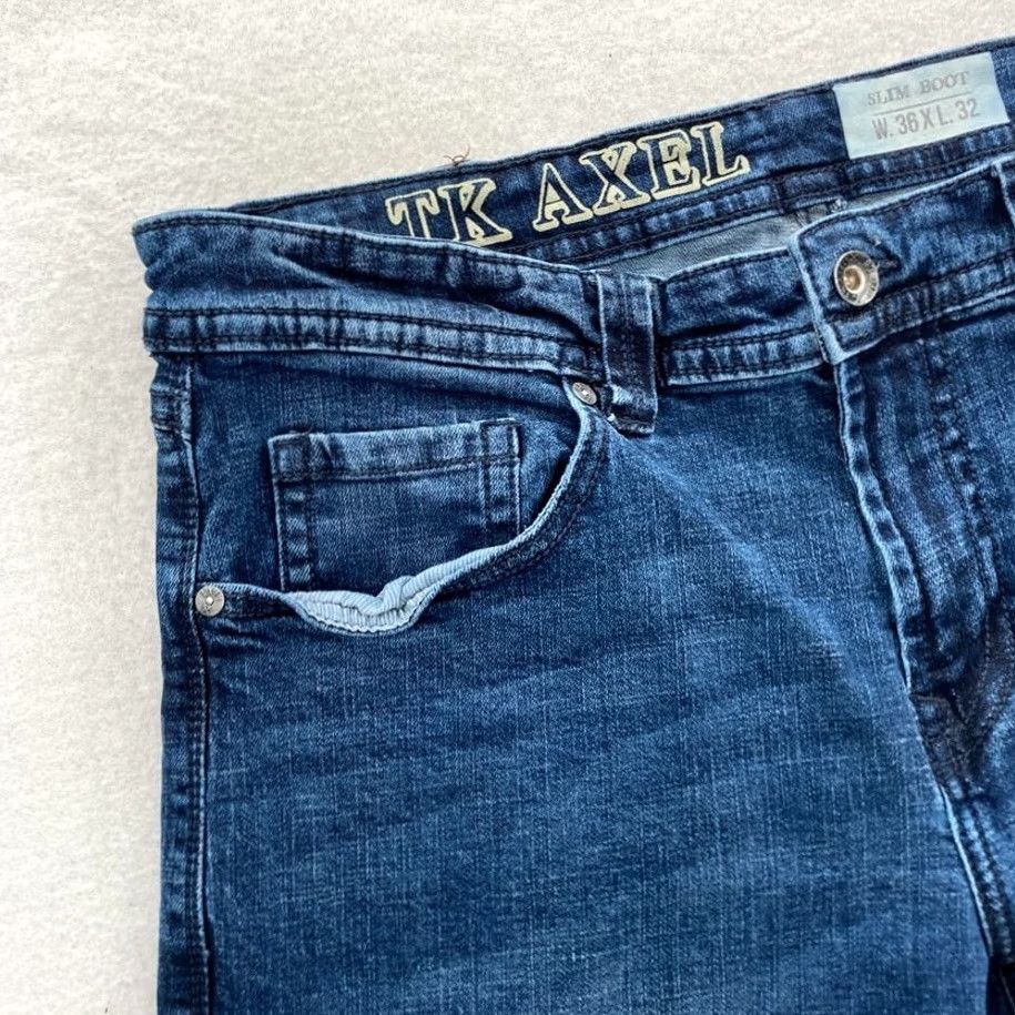 Denime TK Axel Jeans Mens 36x30 Slim Fit Dark Wash Blue Stretch Denim Bootcut Pants Size US 36 / EU 52 - 3 Thumbnail