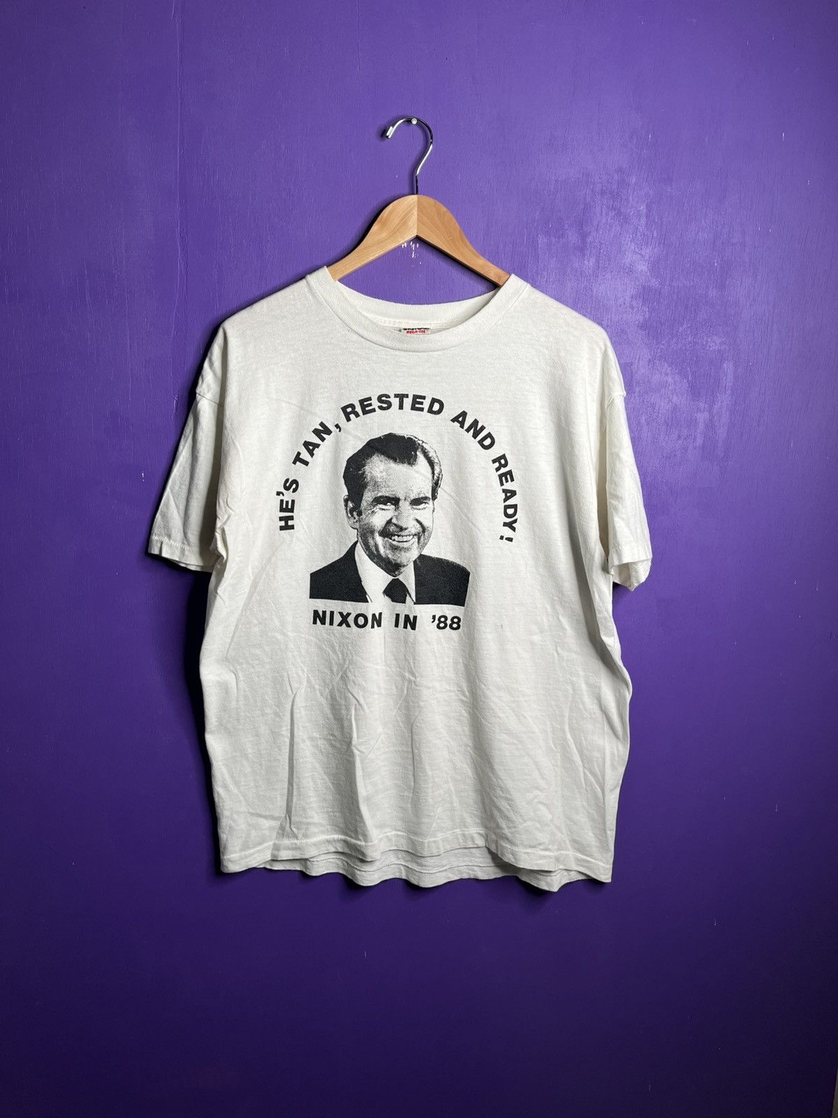 Vintage Vintage 1988 Richard Nixon tan rested and ready t-shirt Size US XL / EU 56 / 4 - 1 Thumbnail