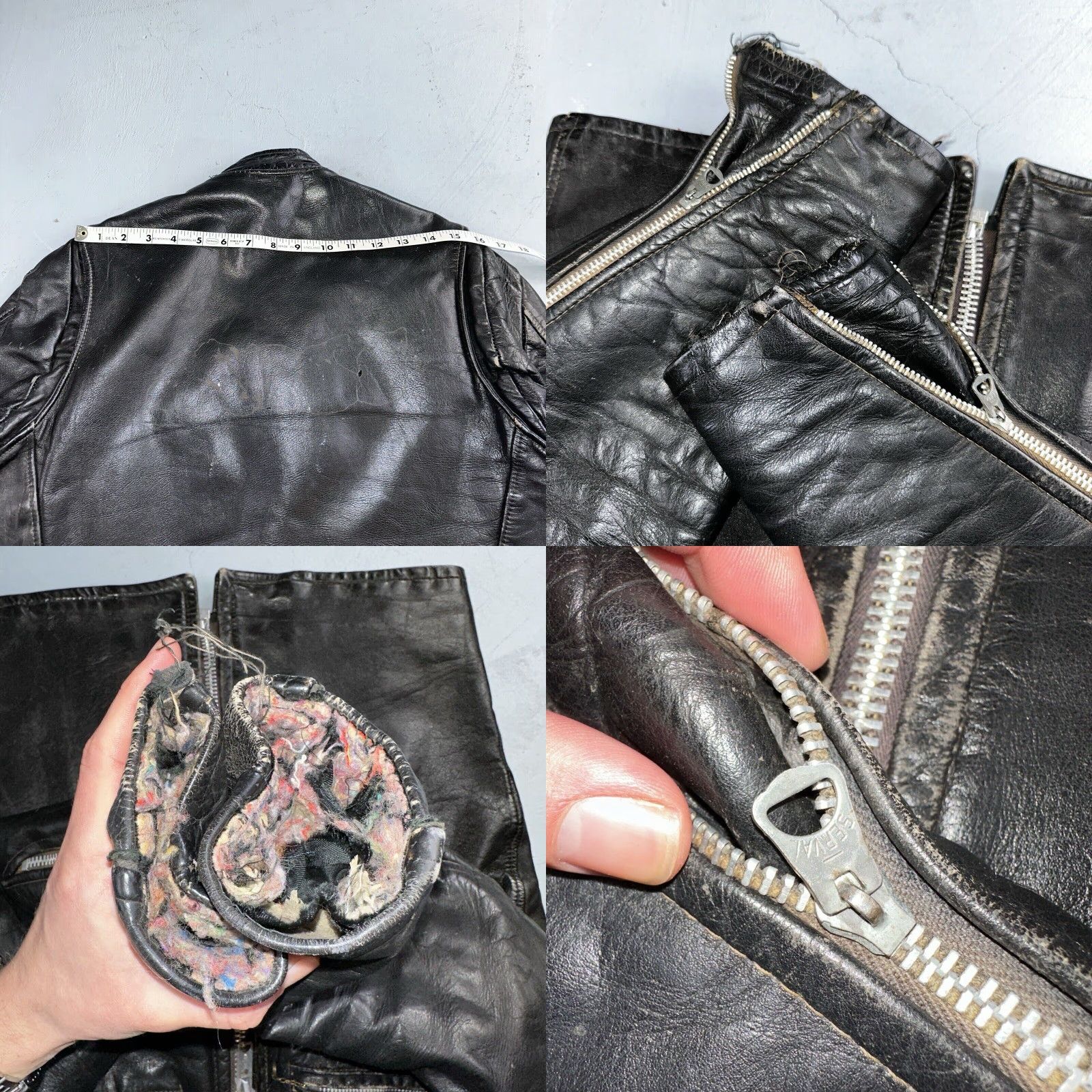 Vintage VINTAGE Motorcycle/ Biker Leather Jacket Black 38 1960s 50s 60s Cafe Racer Vintage 38 Mens Womens Boys Girls Size US XXS / EU 40 - 11 Thumbnail