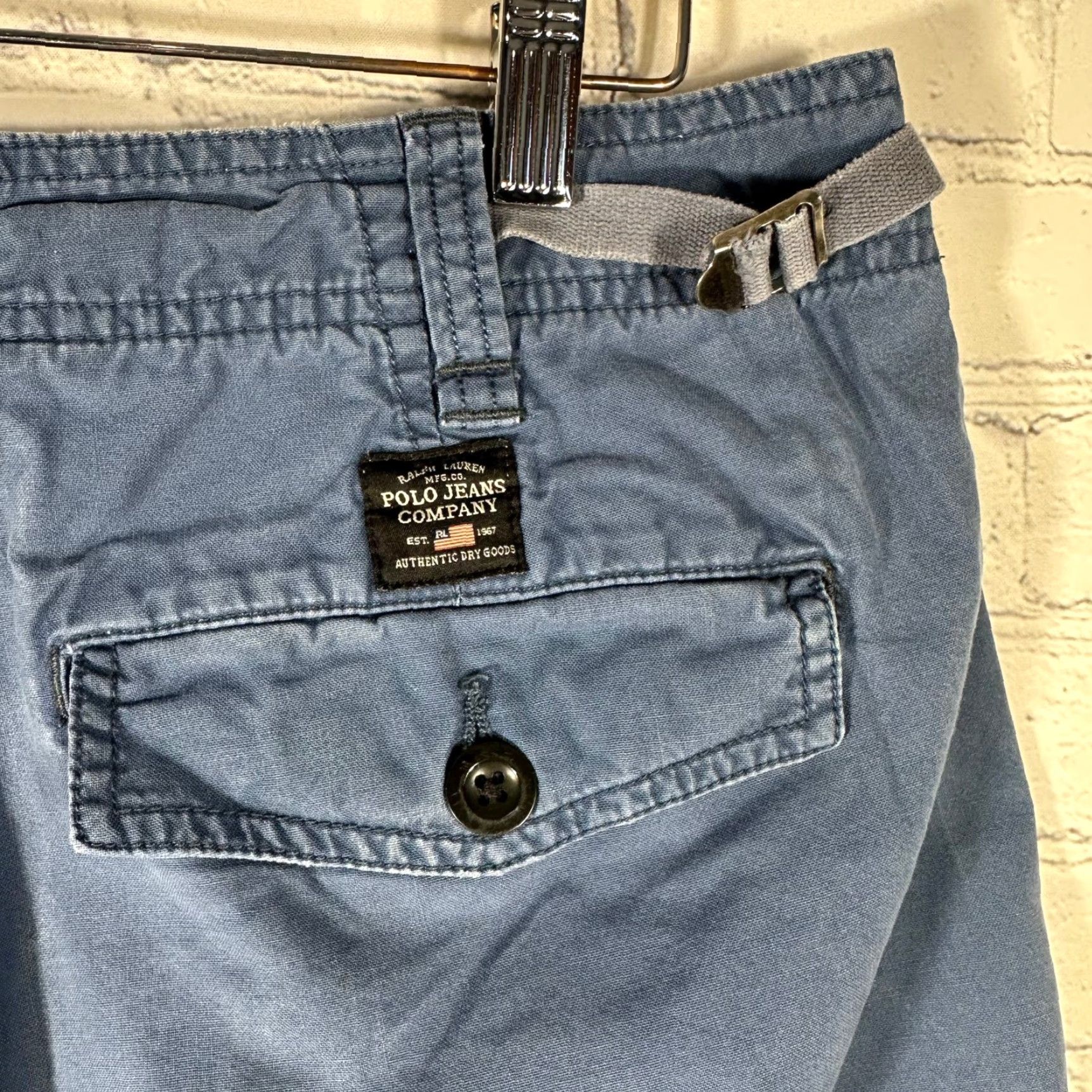 Vintage Polo Jeans Co. Ralph Lauren Cargo Shorts Mens 33 Blue Surplus Cinch Back Flat Front 10 In Inseam Regular Rise 90s USA Preppy Casual Workwear Size US XS / EU 42 / 0 - 3 Thumbnail